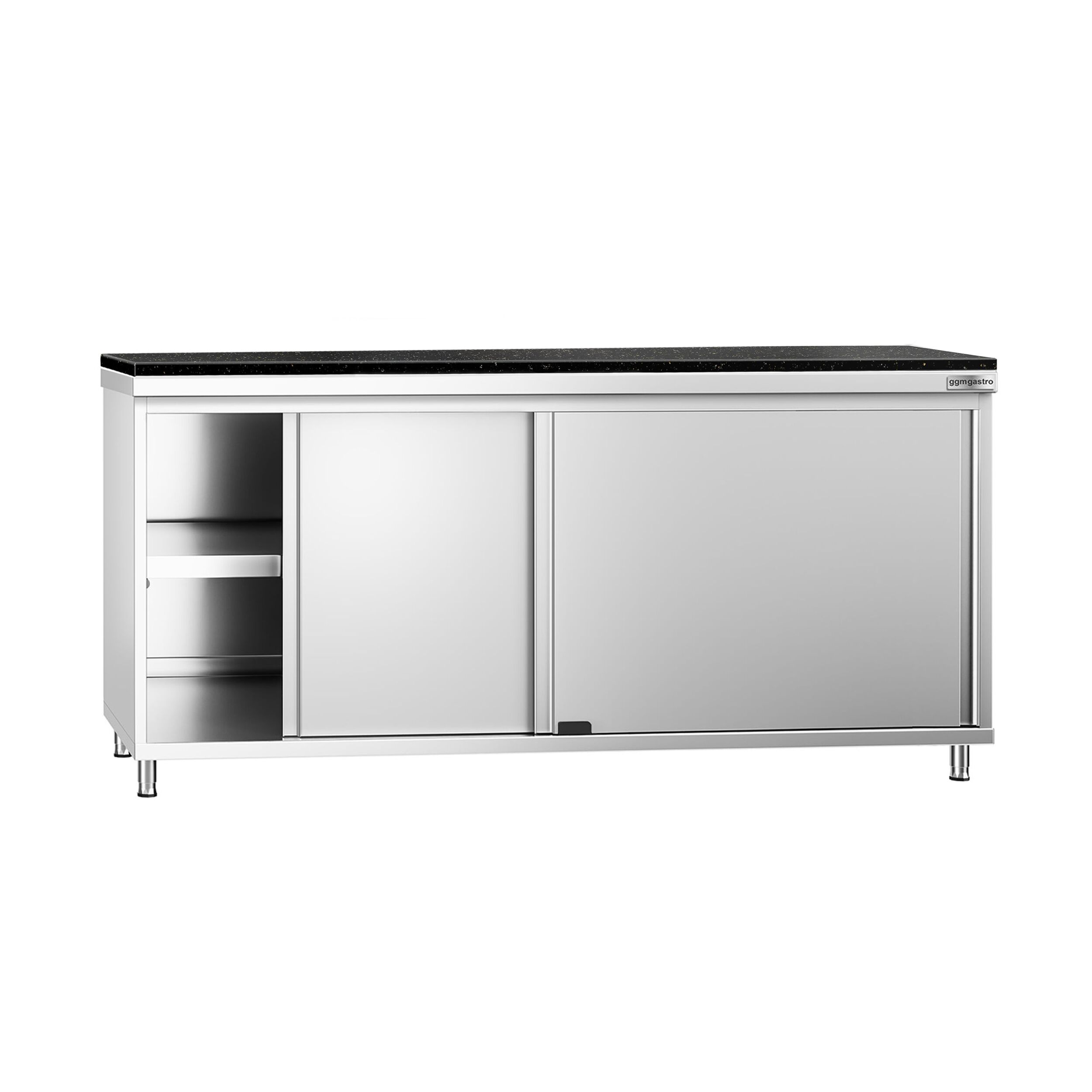 Roestvrijstalen werkkast PREMIUM - 1800 x 700 mm - met schuifdeur - incl. granieten werkblad