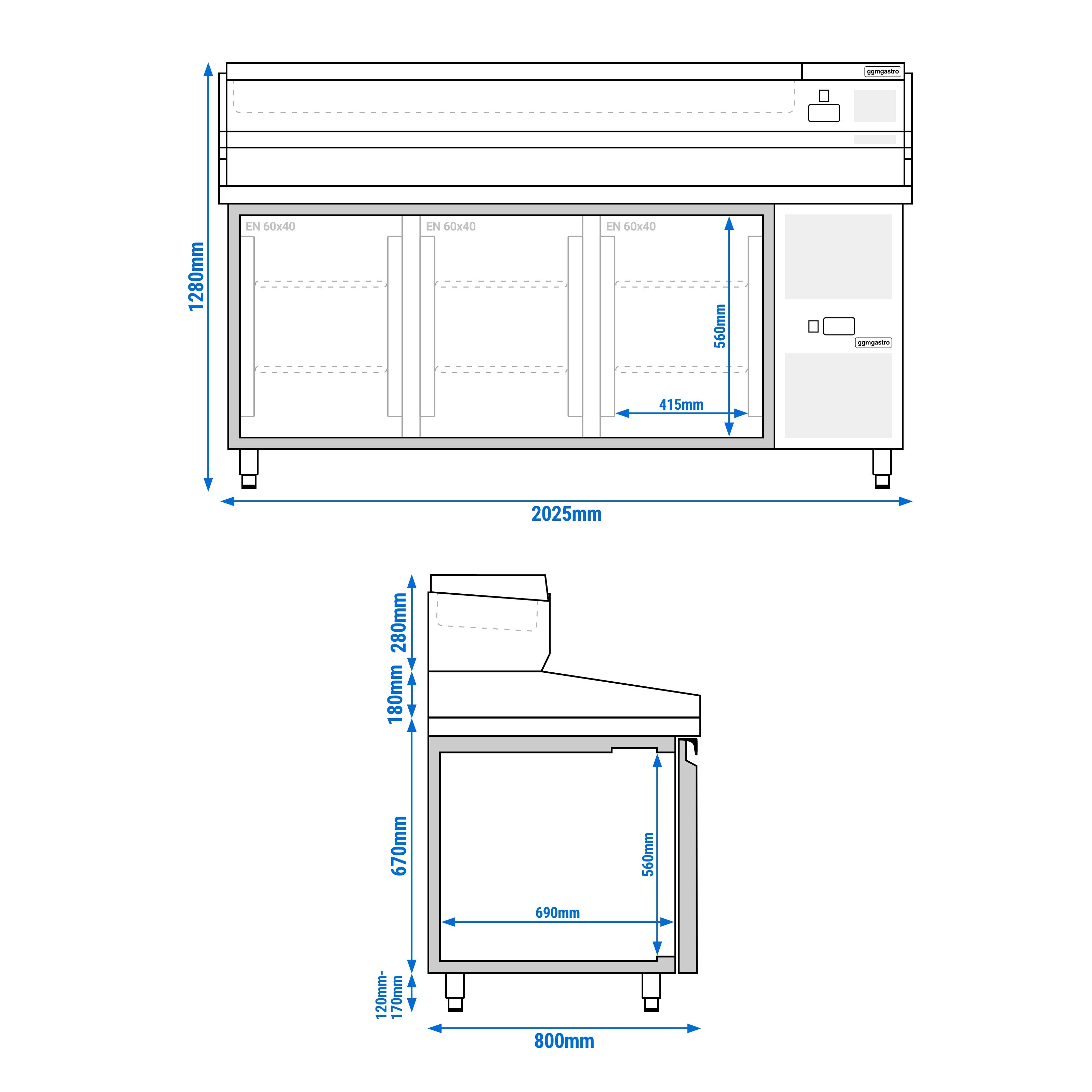 Table réfrigérée à pizza PREMIUM - 2000 x 800 mm - avec 3 portes - incl. vitrine réfrigérée - 9 x GN 1/3