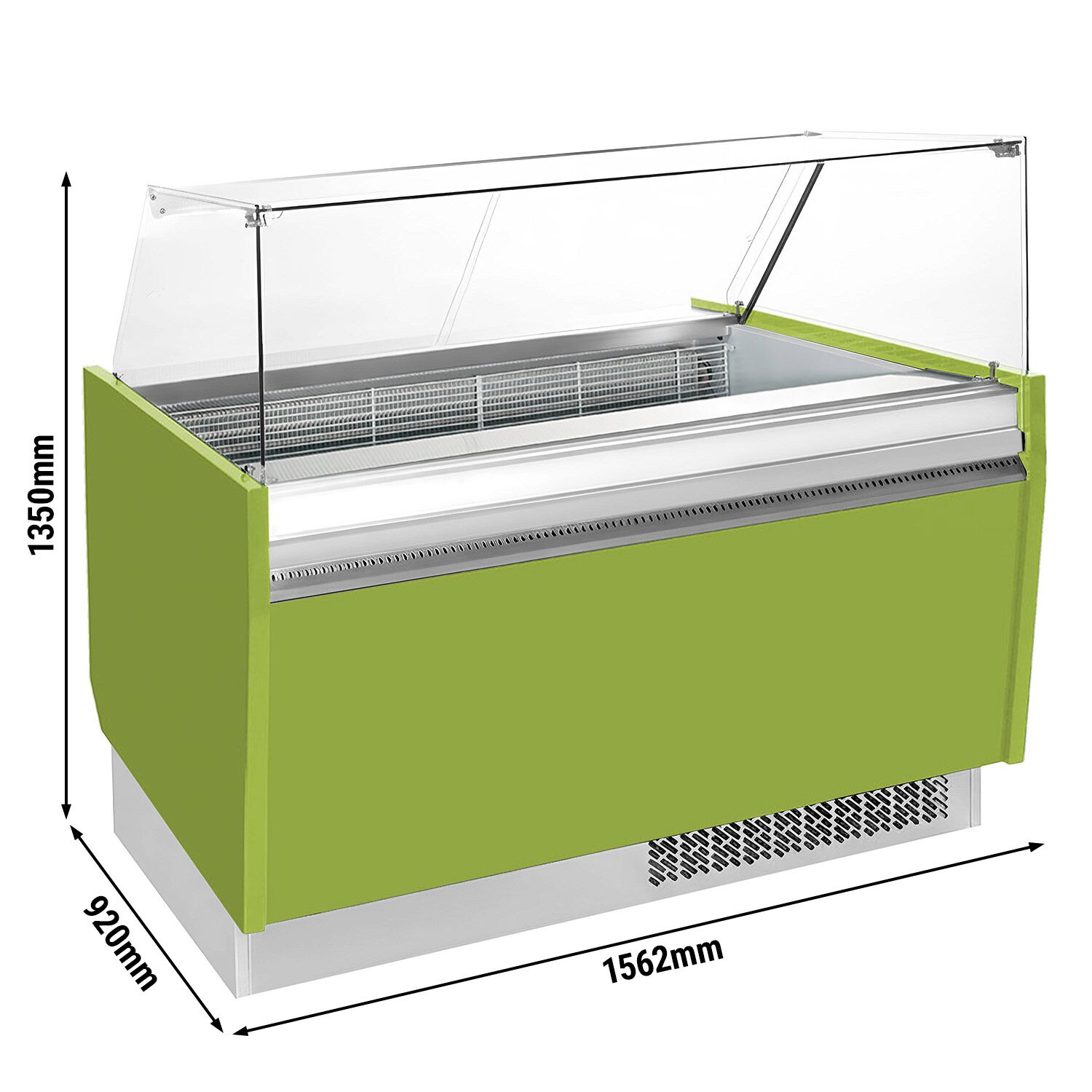 Vitrine à glace LIAM – 1560 mm – refroidissement statique – pour 13+13 bacs à glace de 5 litres – Vert clair