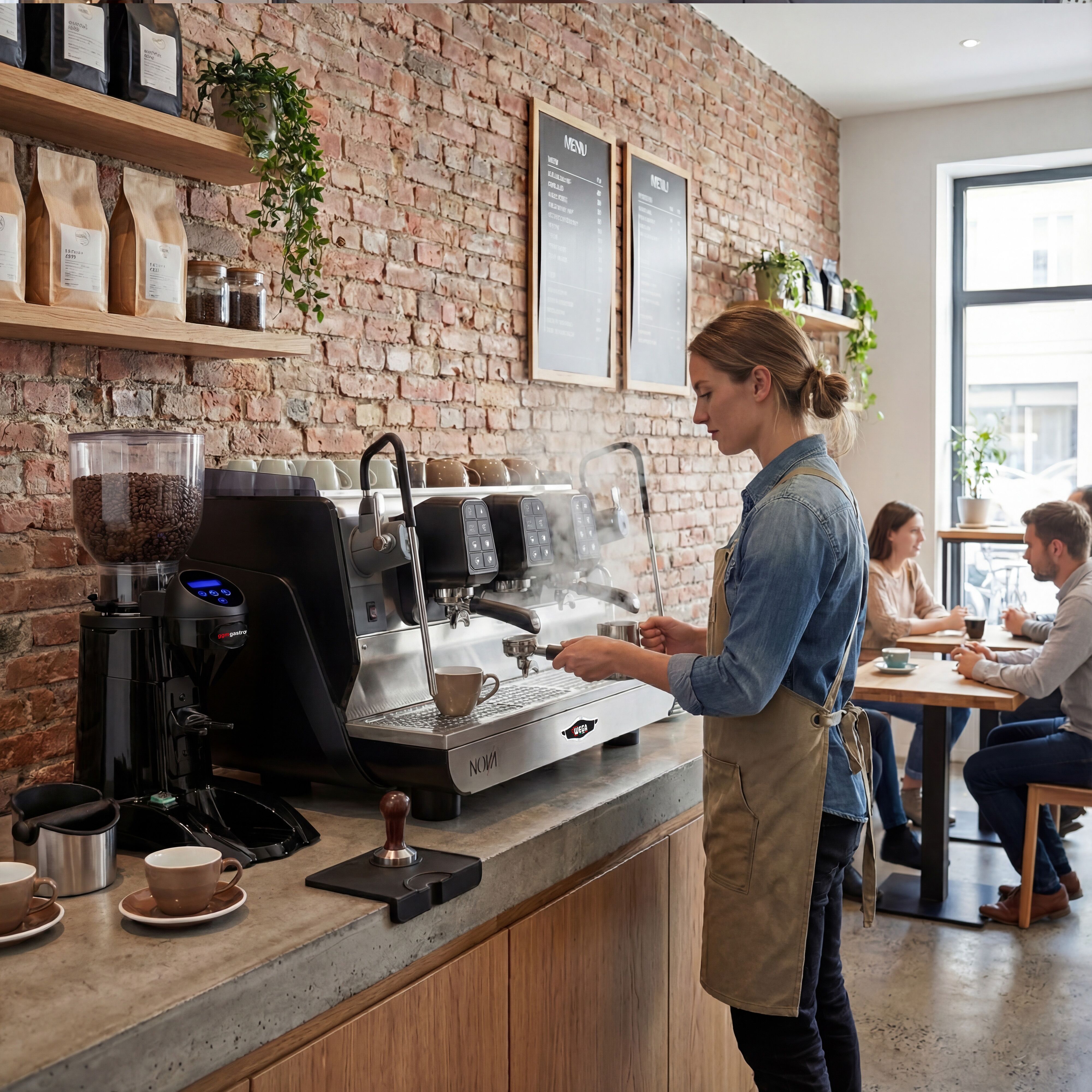 WEGA | Nova - Espressor - 3 grupuri - 5,7 kW - cu 2 spumante de lapte și apă fierbinte - Touch - Negru