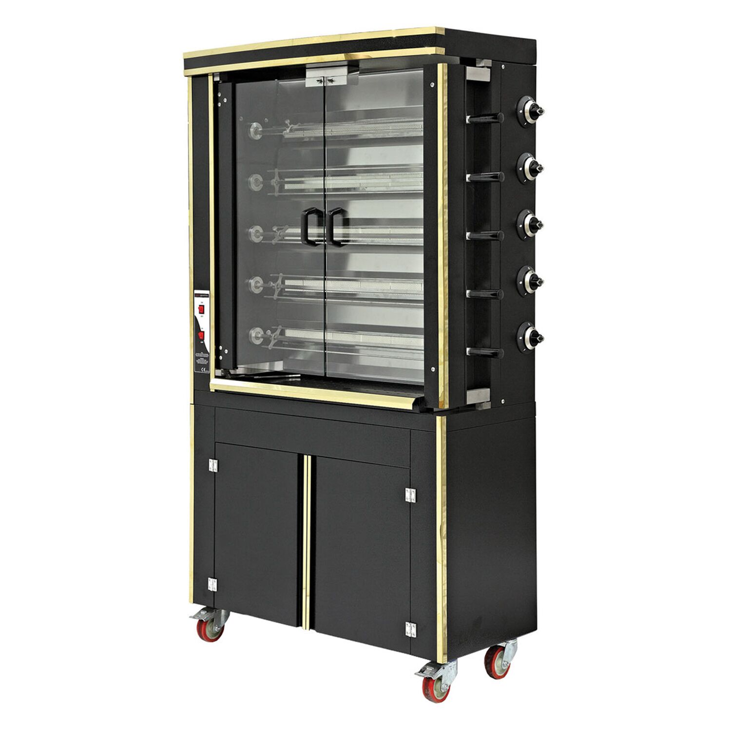 Gaz Rôtissoire à poulets Verticale - avec 5 broches pour jusqu’à 30 poulets - 30kW - Noir