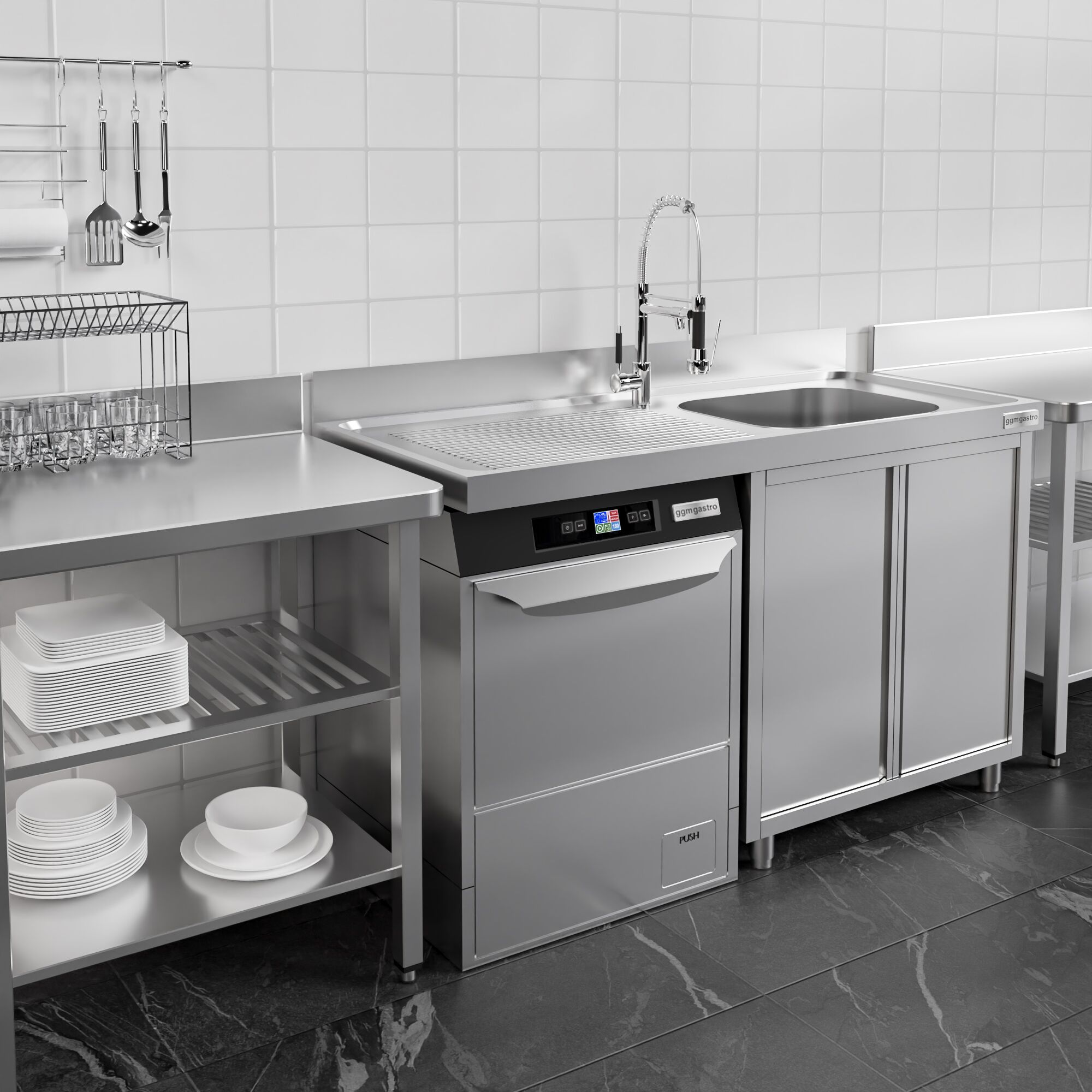 Spülmaschinen-Spülschrank - 1400x600mm - mit 1 Becken rechts