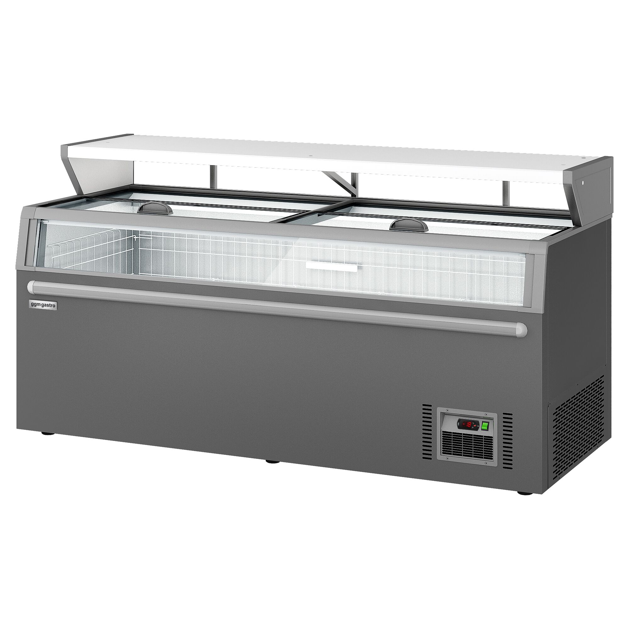 Îlot de congélation pour supermarché - 2104x850mm - 646 L - Couvercles coulissants en verre - Gris