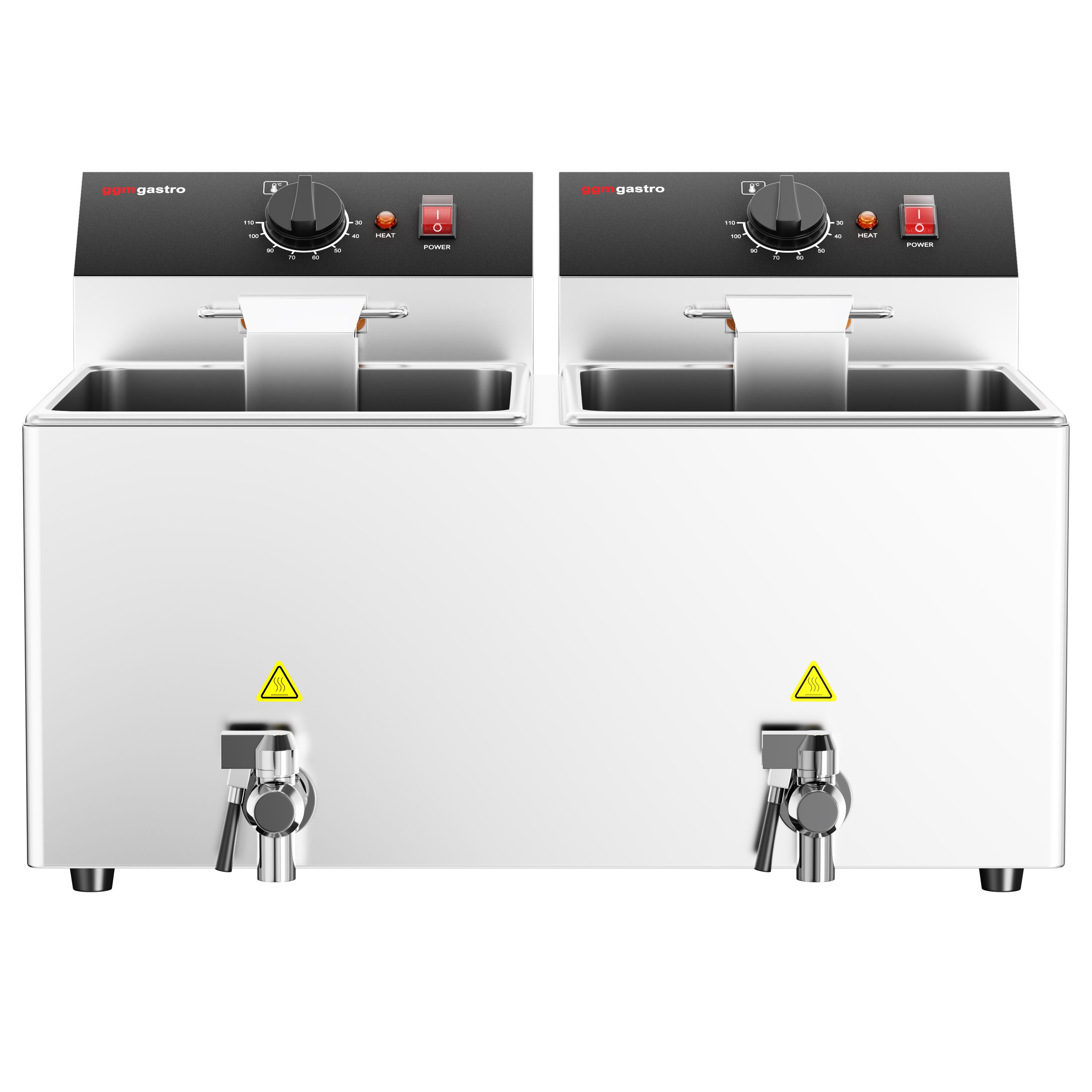 Cuiseur à pâtes électrique – 8 + 8 L – 6,5 kW – avec robinet de vidange – incl. 8 paniers