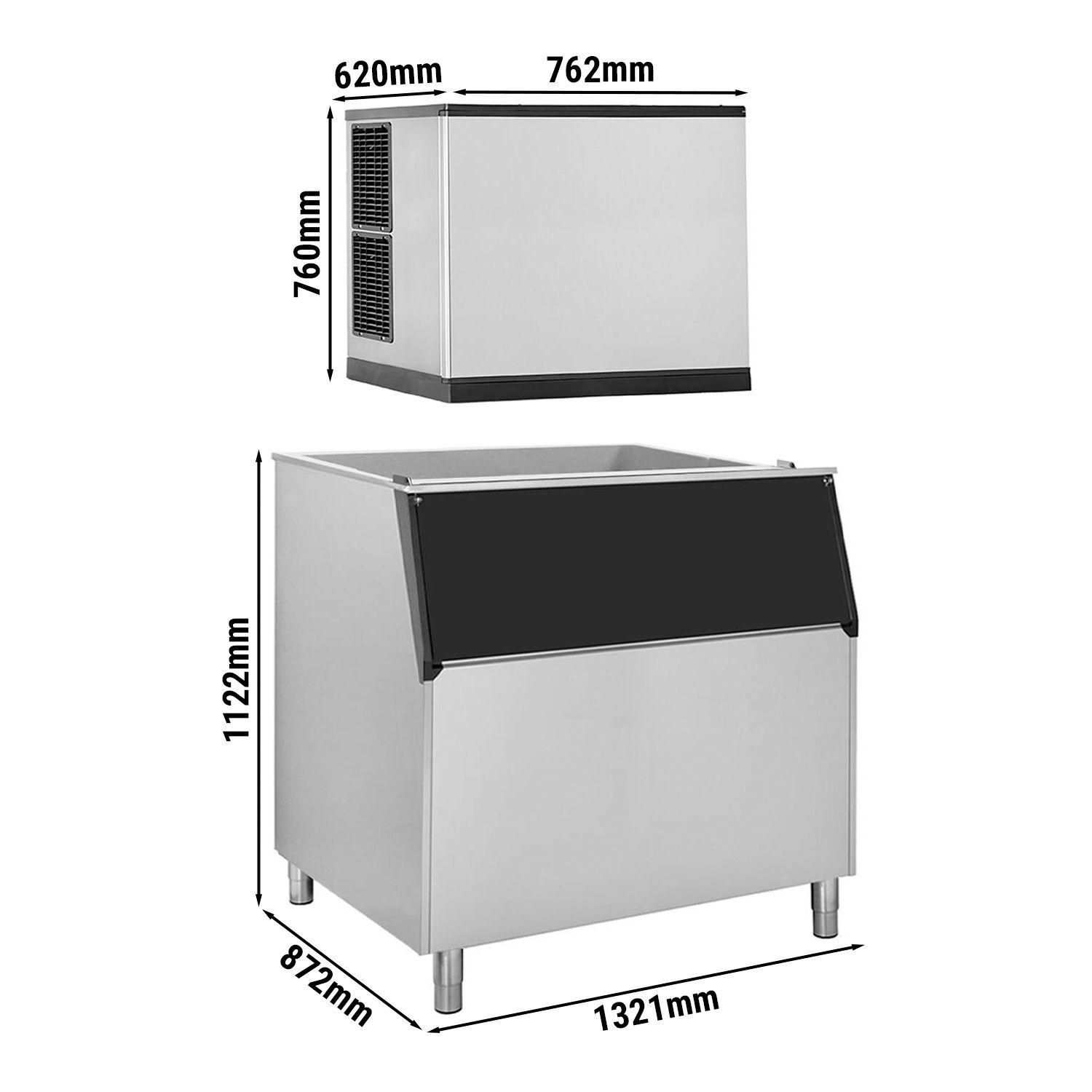 Machine à glaçons - Cubes - 403 kg/24 h - y Bac à glaçons