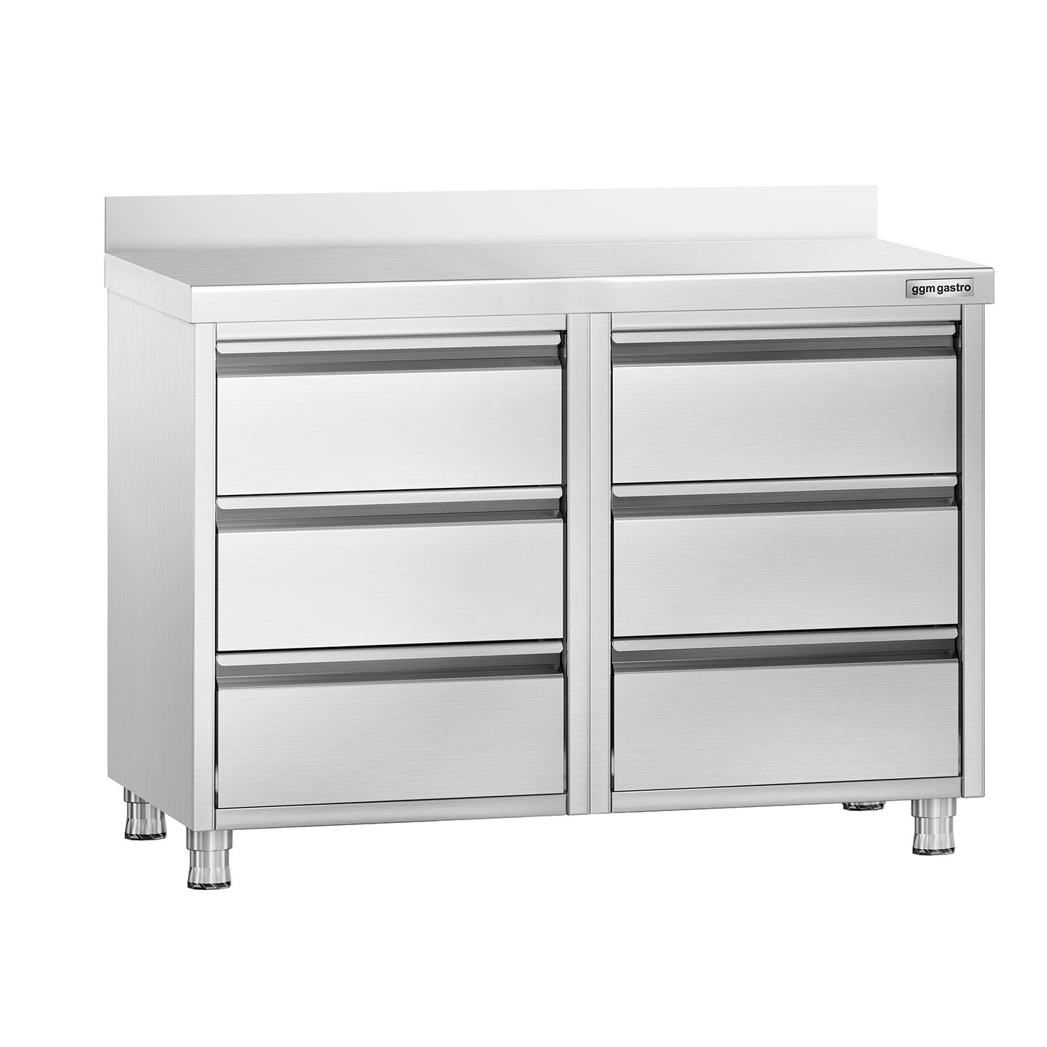 Meuble bas à tiroirs PREMIUM - Acier inoxydable - avec 6 tiroirs & dosseret 100mm - 1000x600mm