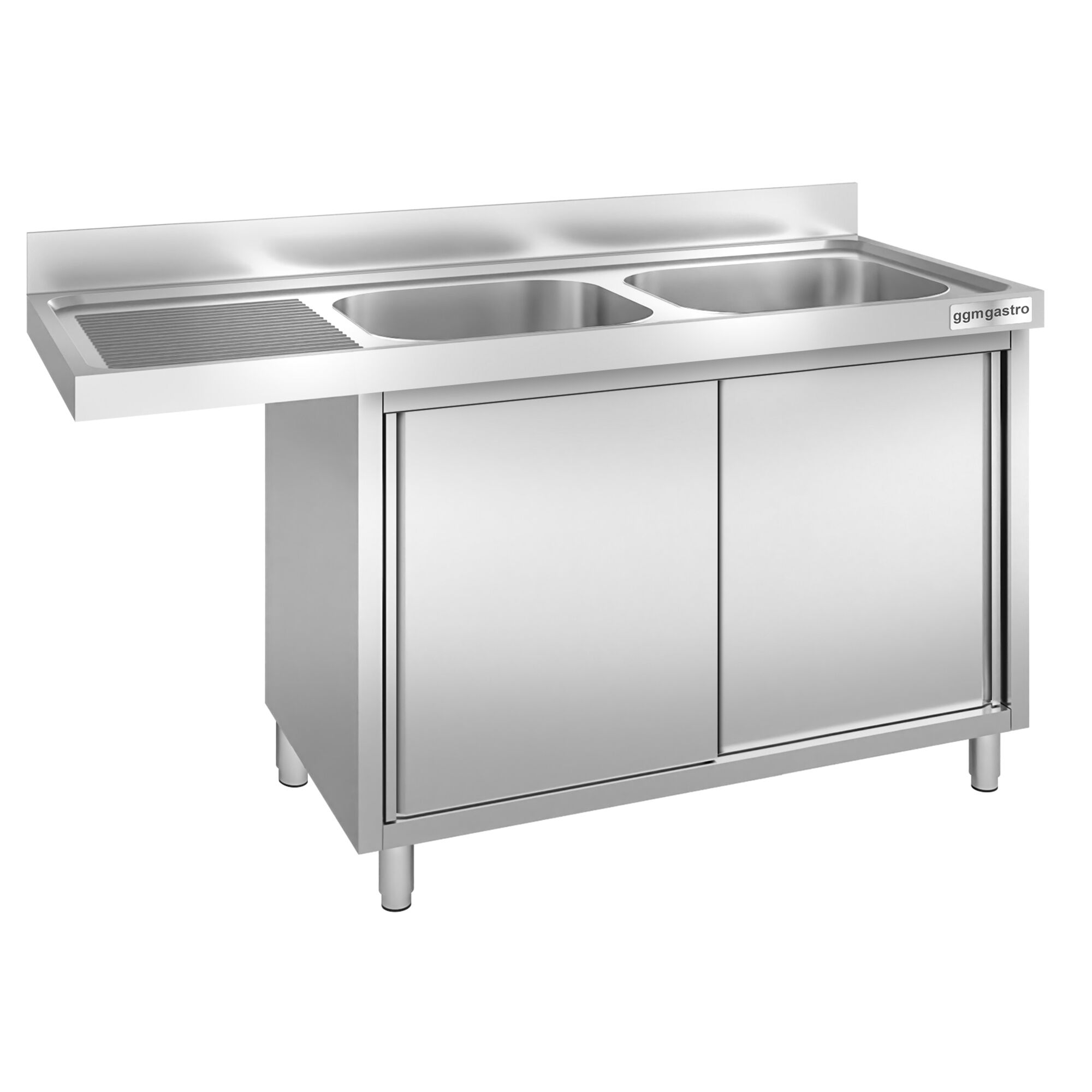 Plonge inox professionnelle PREMIUM - 1600x700mm - 2 bac(s) à droite - avec égouttoir à gauche