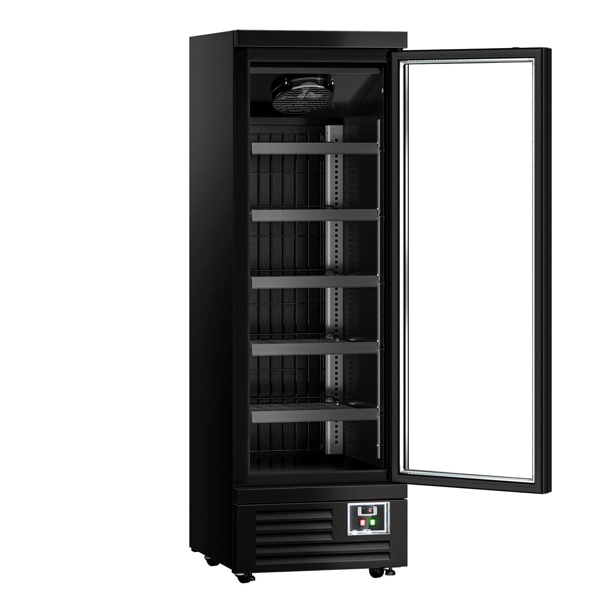 Commercial multideck display fridge - 630mm - 443L - with 1 hinged glass door & 5 shelves - Black