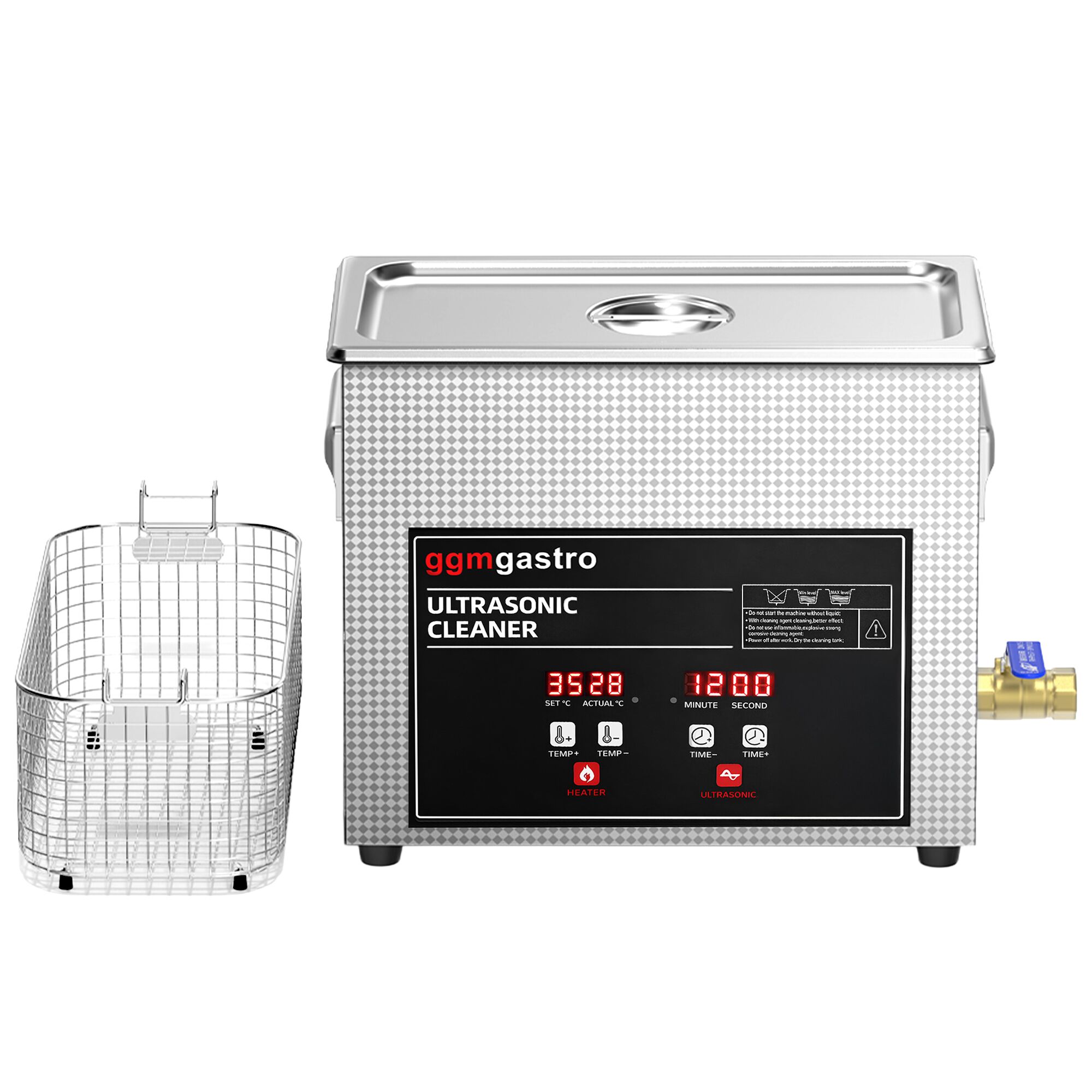 Nettoyeur à Ultrasons - 6,5 Litres - 180 Watt Puissance Ultrasonique - avec Robinet de Vidange