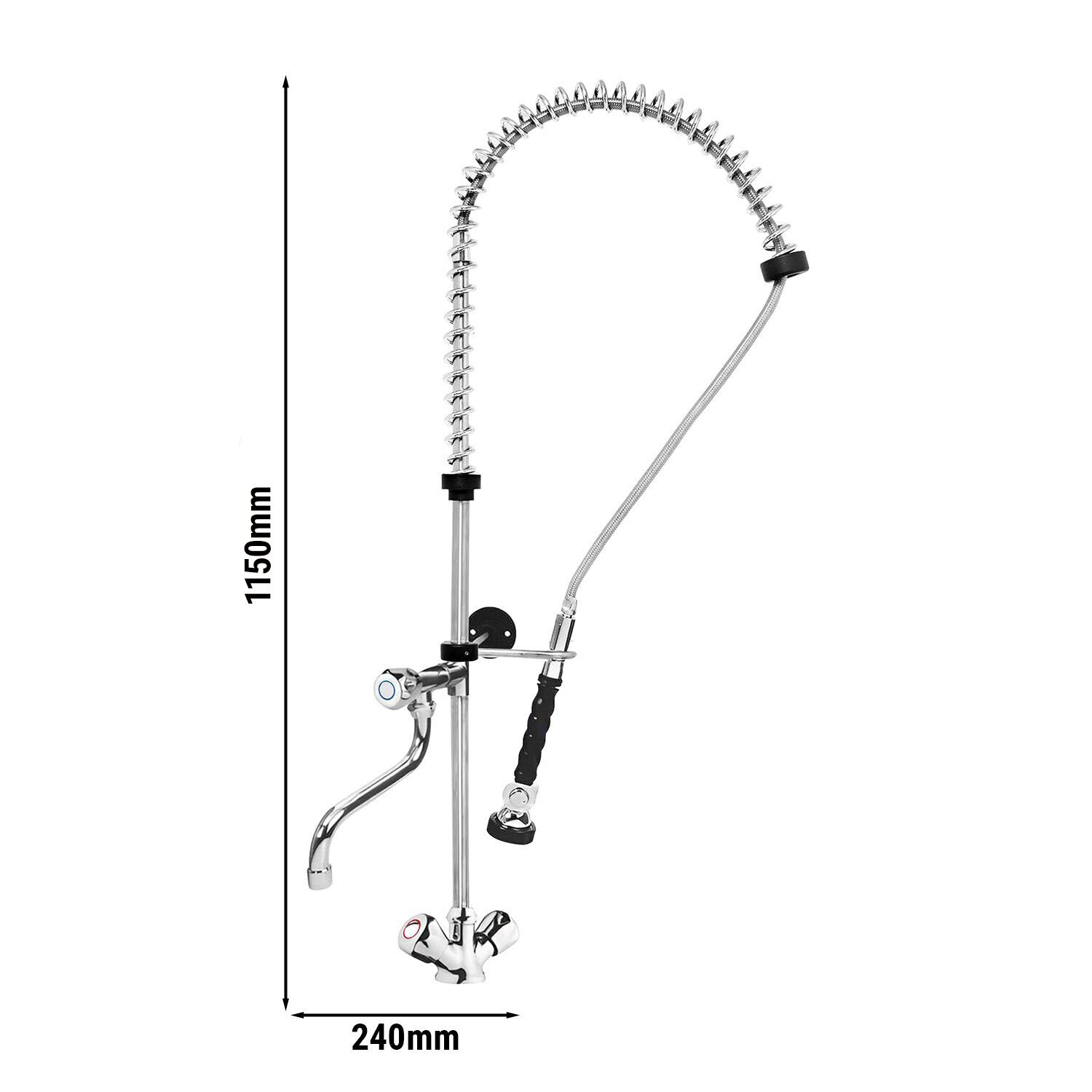 Monobloc pre-rinse spray unit 13000 - deck-mounted - with single-lever mixer tap, swivel spout, flexible hose & wall bracket included - height 1150mm