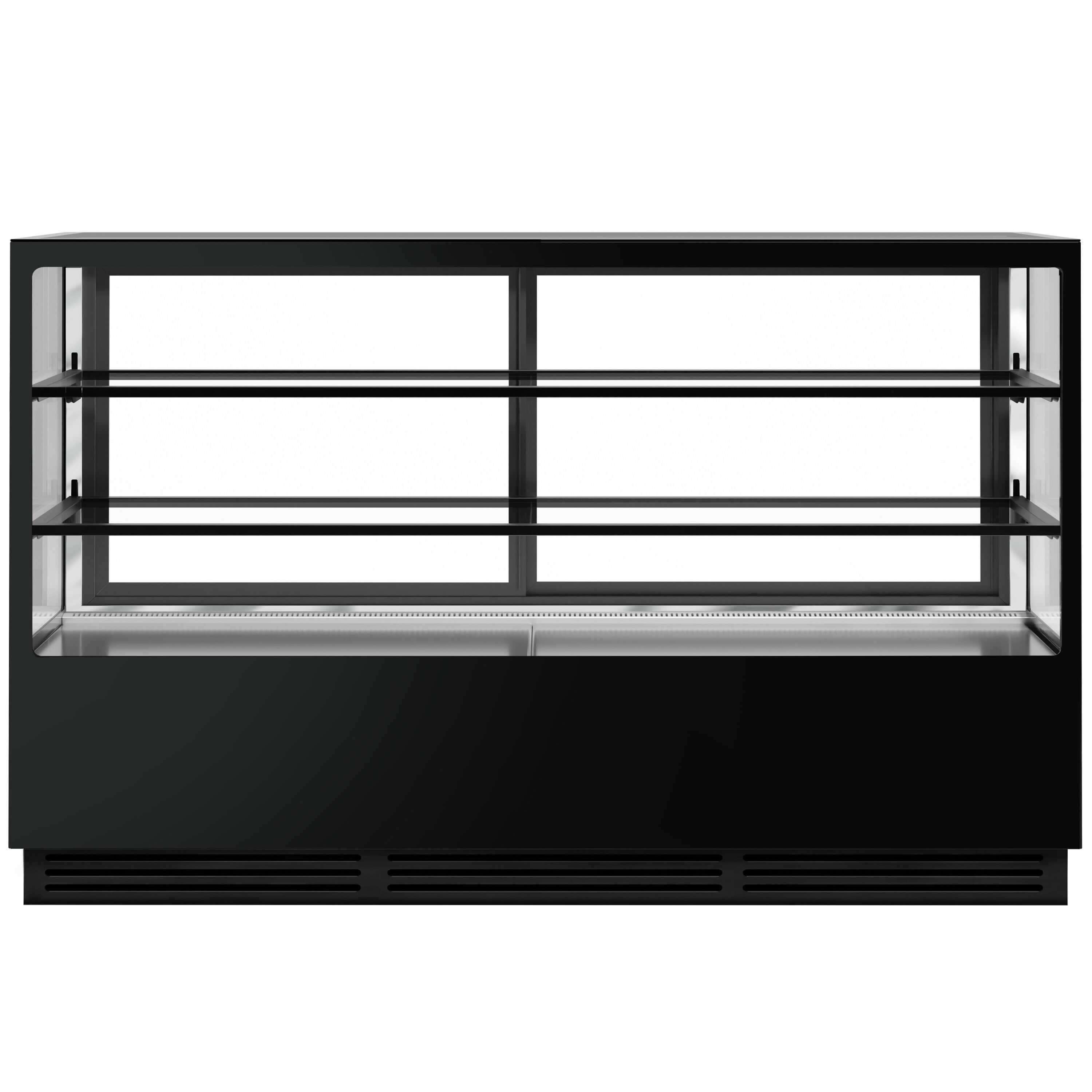Vetrina pasticceria refrigerata - 782l - 2000mm - Doppio vetro - con 2 ripiani - LED interni; schienale a specchio; porte posteriori scorrevoli - Nero