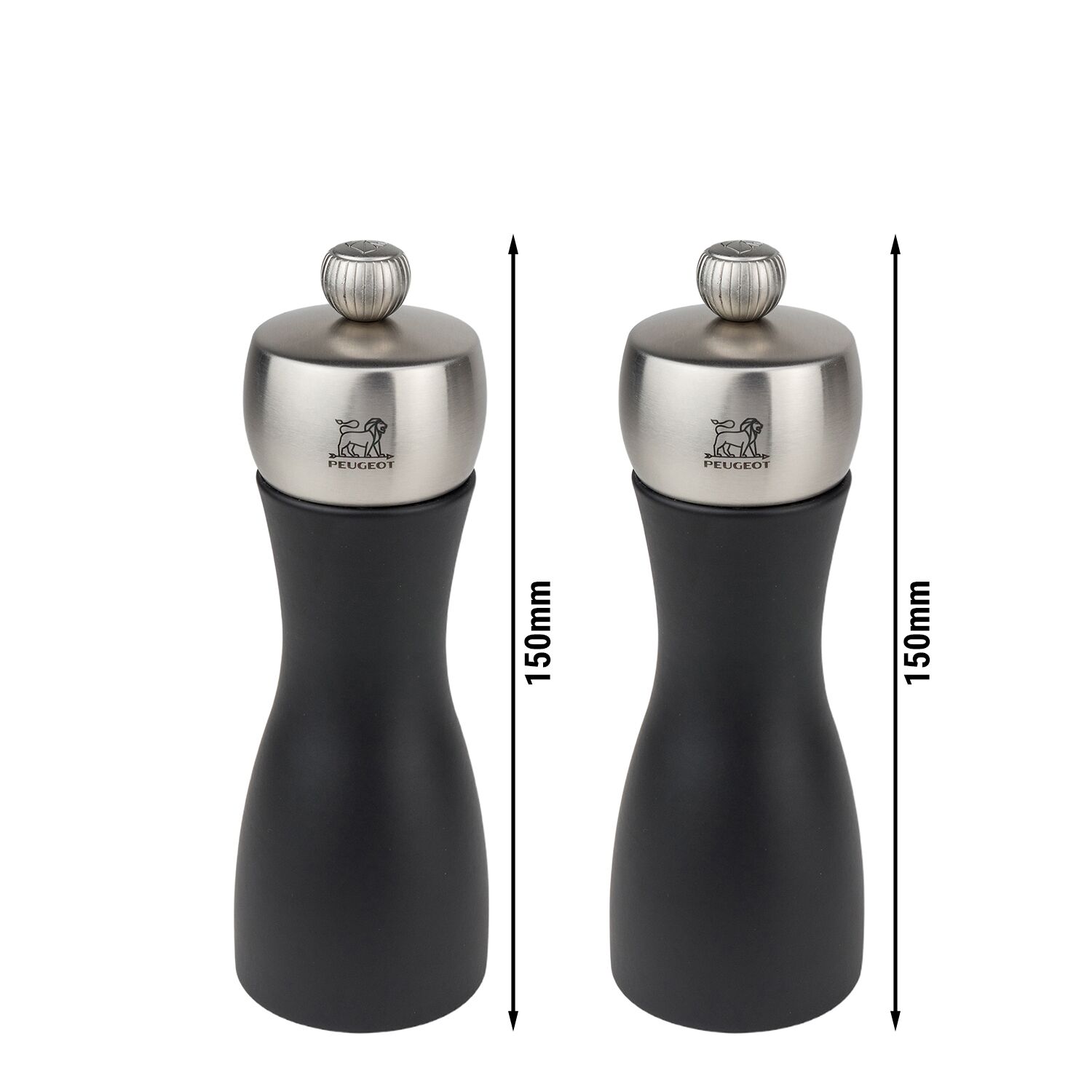 (6 pièces) PEUGEOT | FIDJI - Moulin à sel & à poivre - Bois - Noir mat - Hauteur : 150 mm