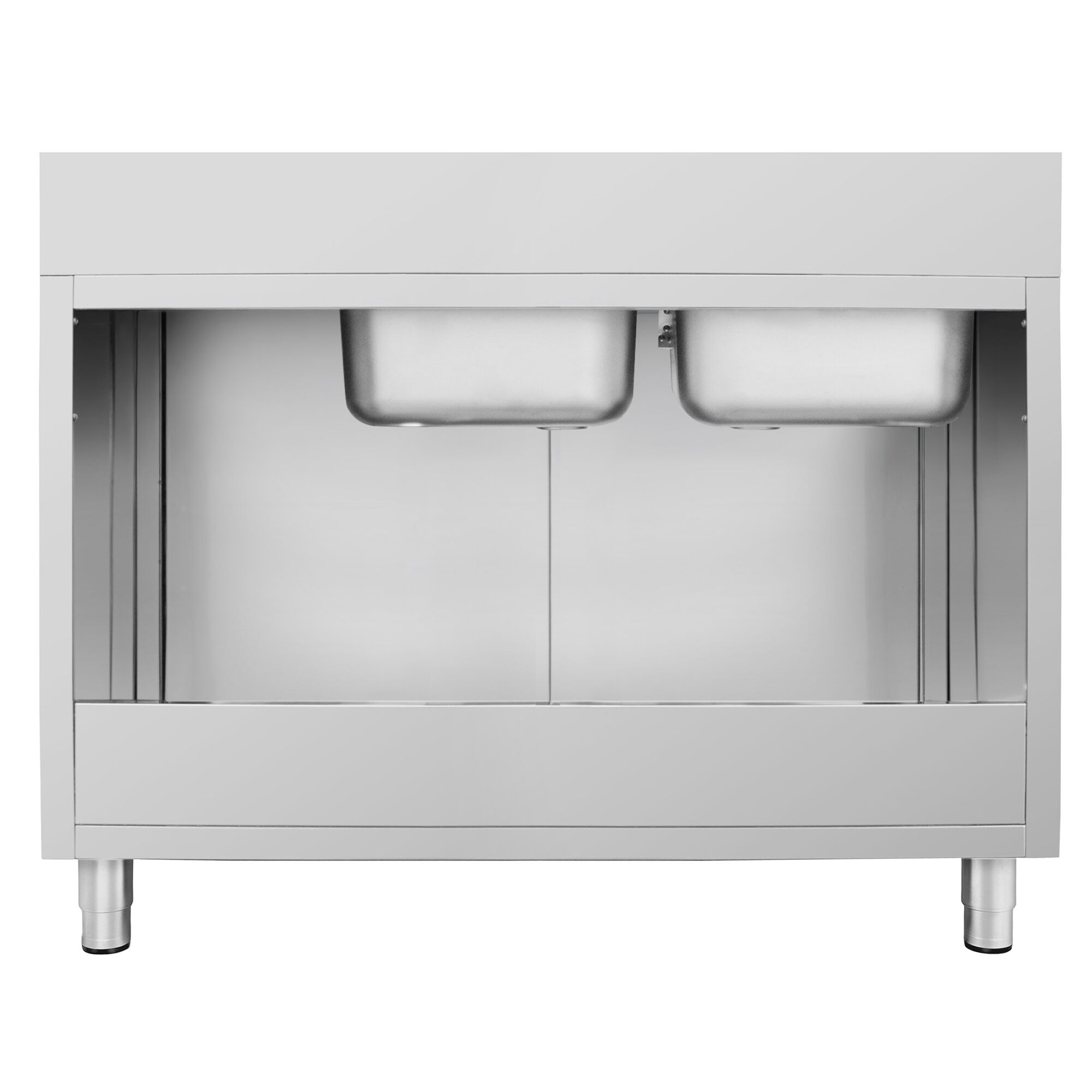 Diskbänk med underskåp ECO - i rostfritt stål - 1600x600 mm - 2 hoar