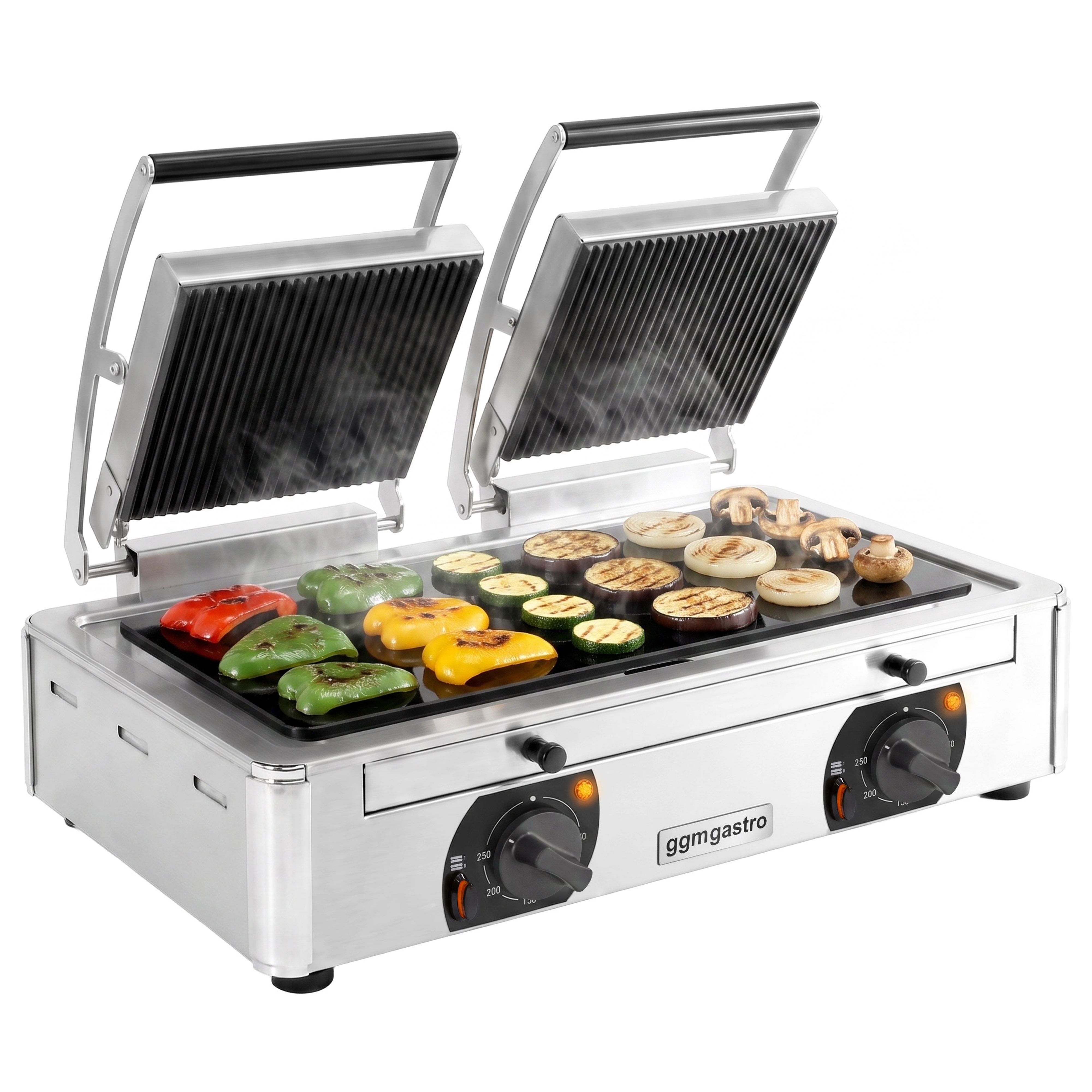 Glass Ceramic Contact Grill – 3.4 kW – Smooth Bottom & Ribbed Top – Grilling Surface: 2 x220x220mm