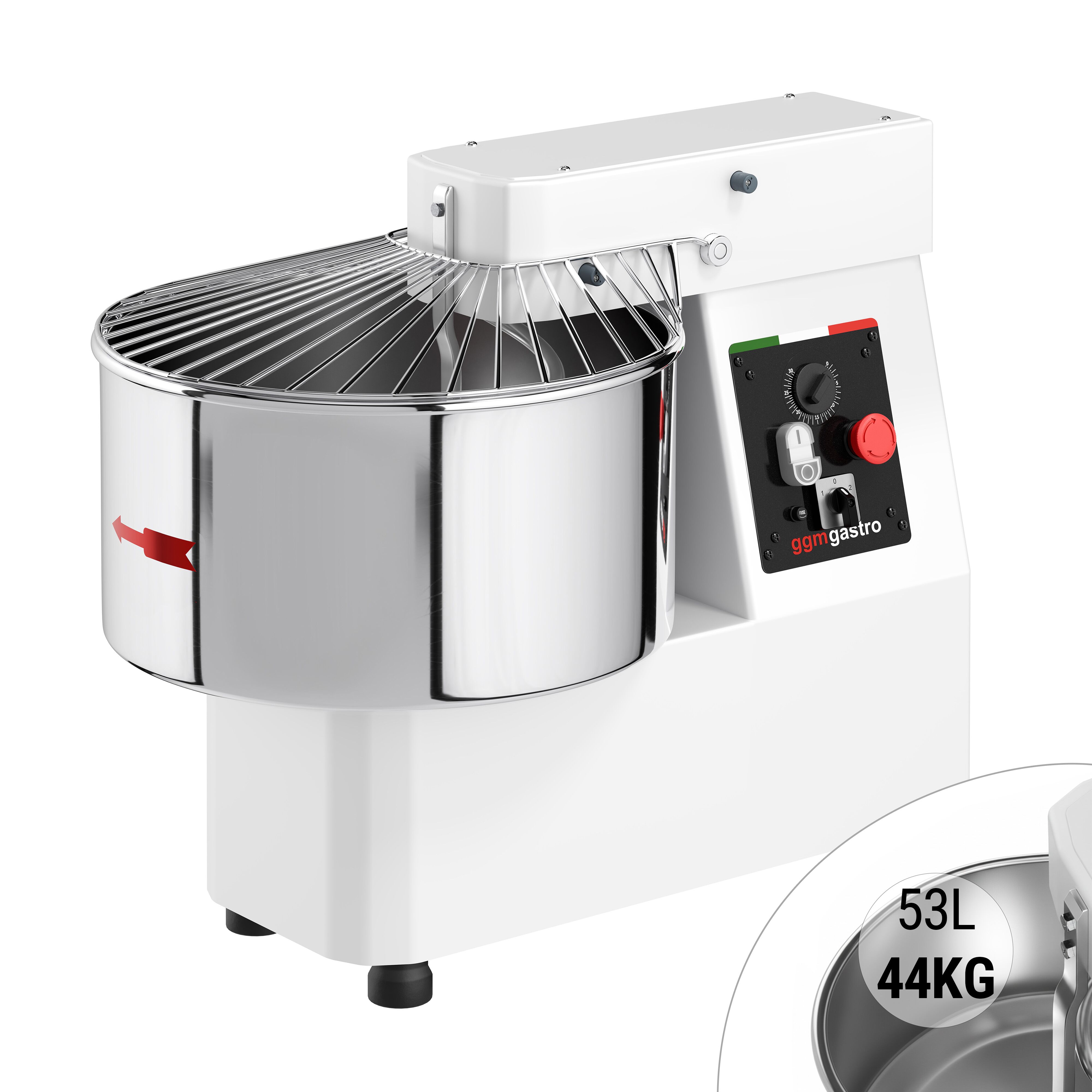 Pétrin à Pâte / Pétrin à spirale - 53 Litres / 44 kg - 2 Vitesses - avec Cuve Fixe - Fonction Minuterie