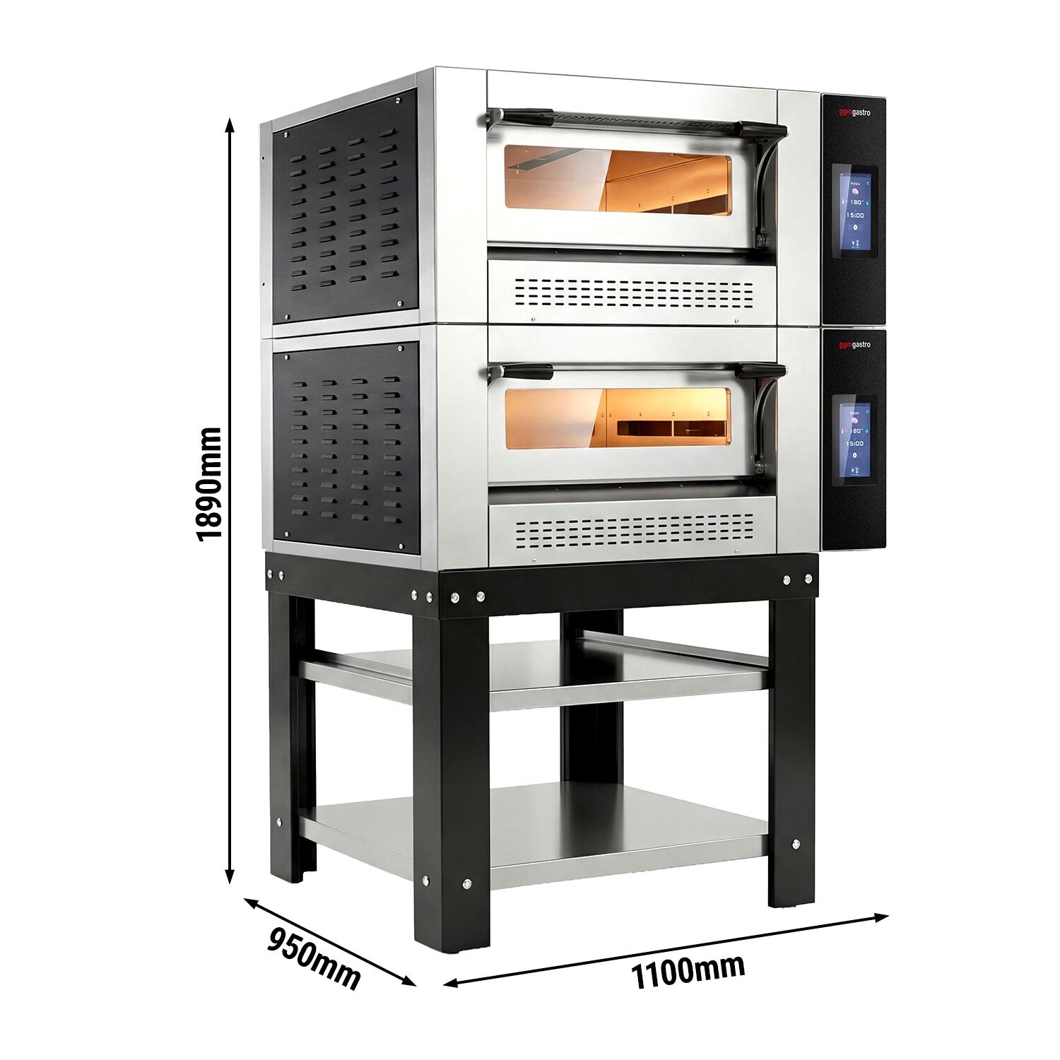 Four à pizza à gaz - 4 + 4 x 30 cm - Touch - avec soubassement inclus