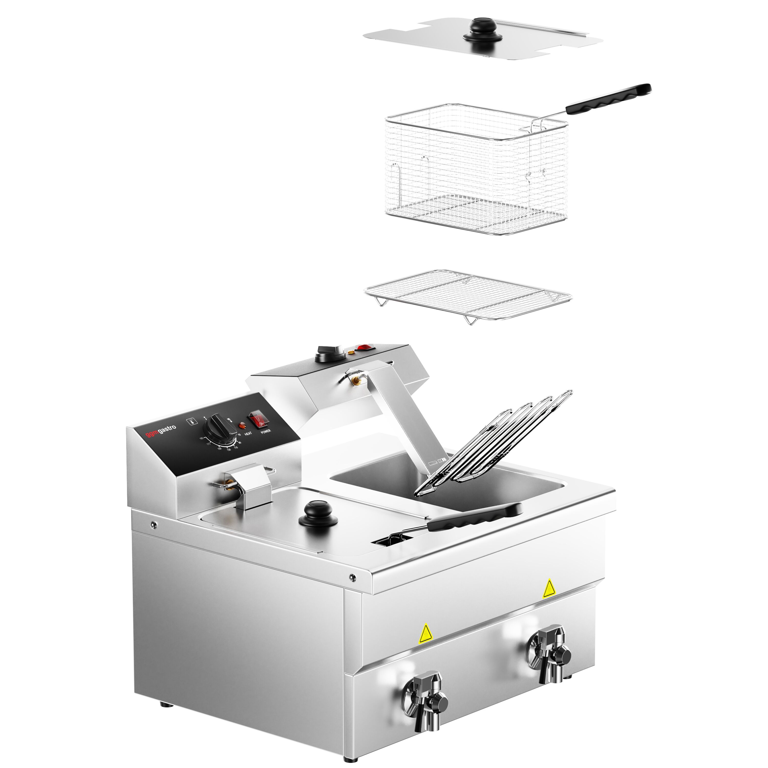 Friteuse électrique double – 8+8 litres – 6,5 kW – avec robinet de vidange