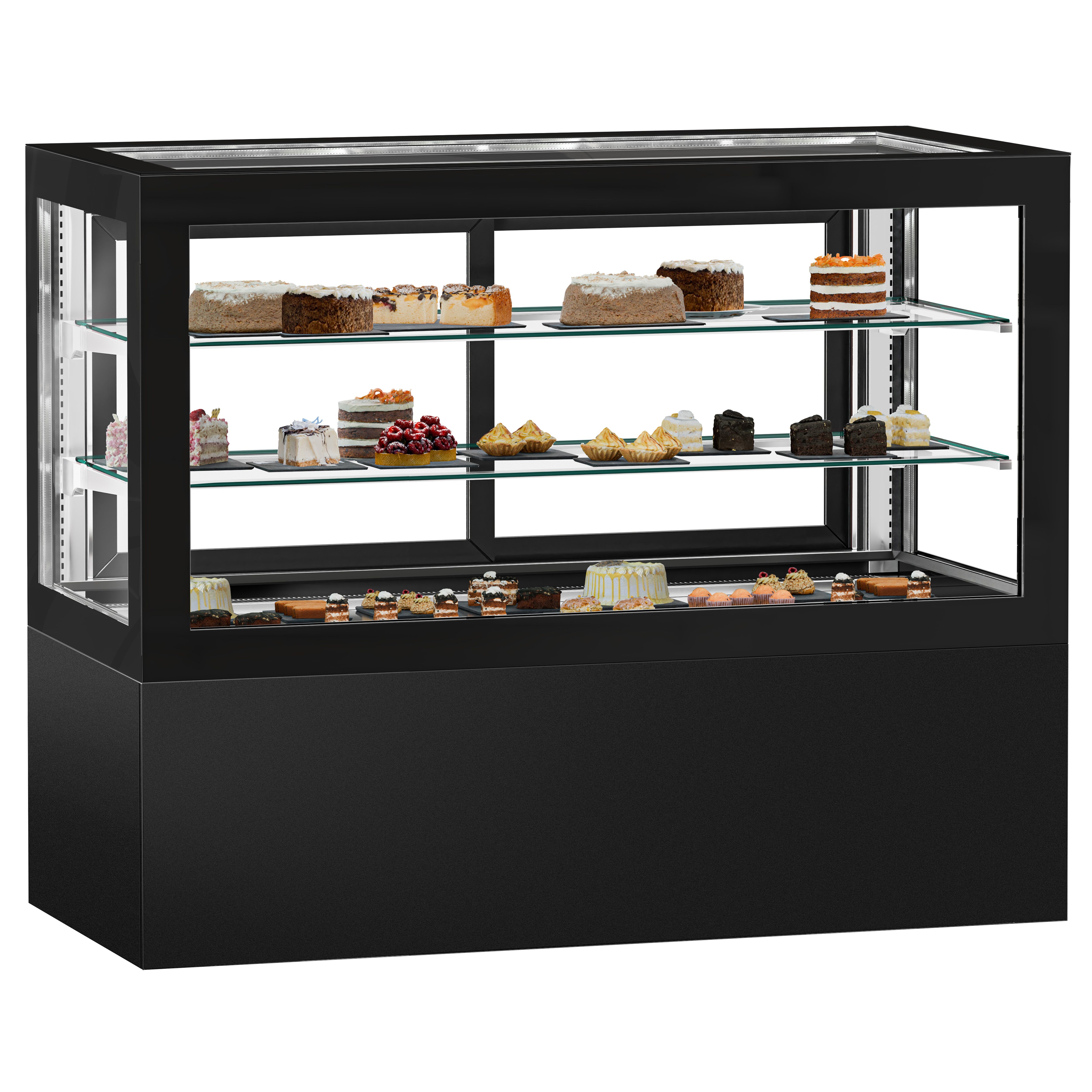 Vitrine de comptoir réfrigérée - 780L - 1610mm - Double vitrage - portes coulissantes vitrées arrière - Noir