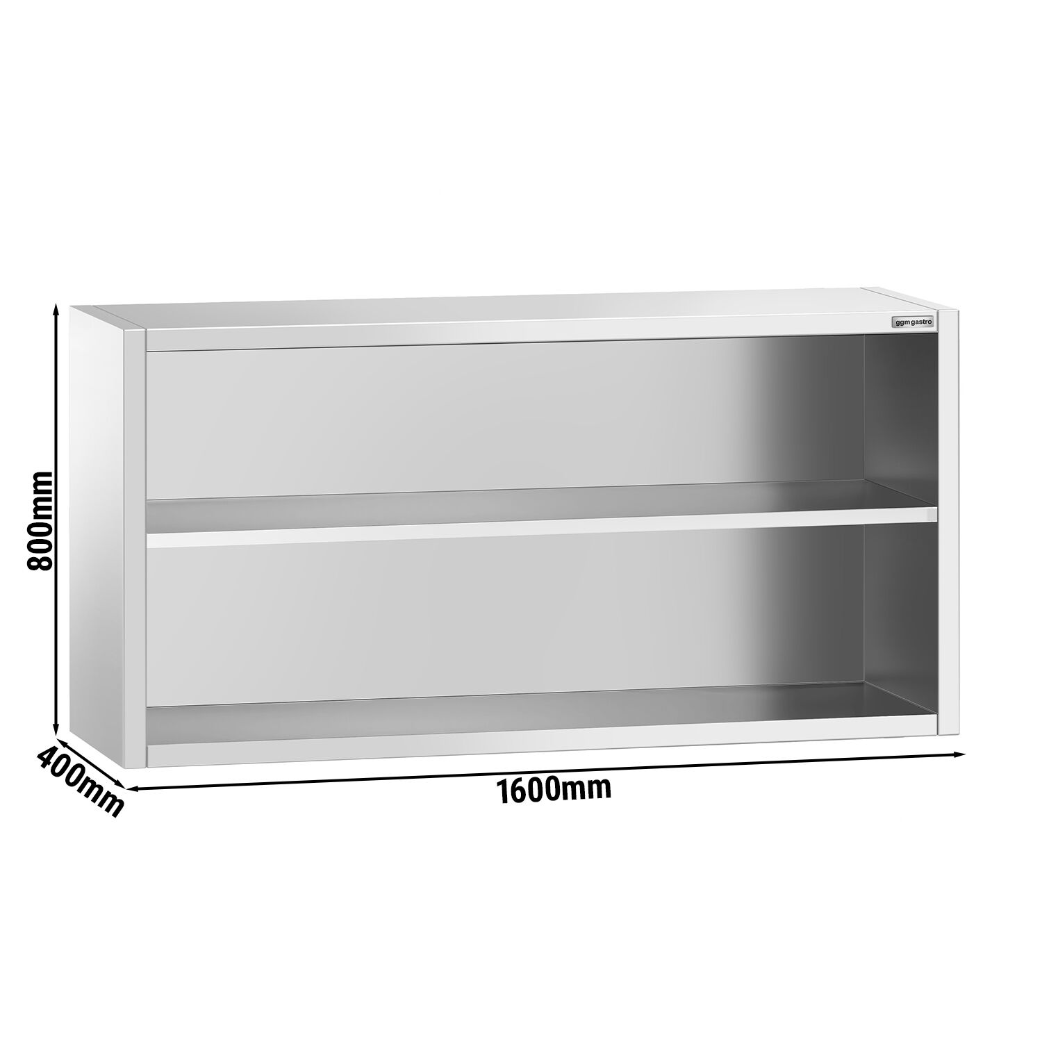 Armoire murale en acier inoxydable PREMIUM - 1600x400mm - sans portes (ouvert) - 800mm de haut