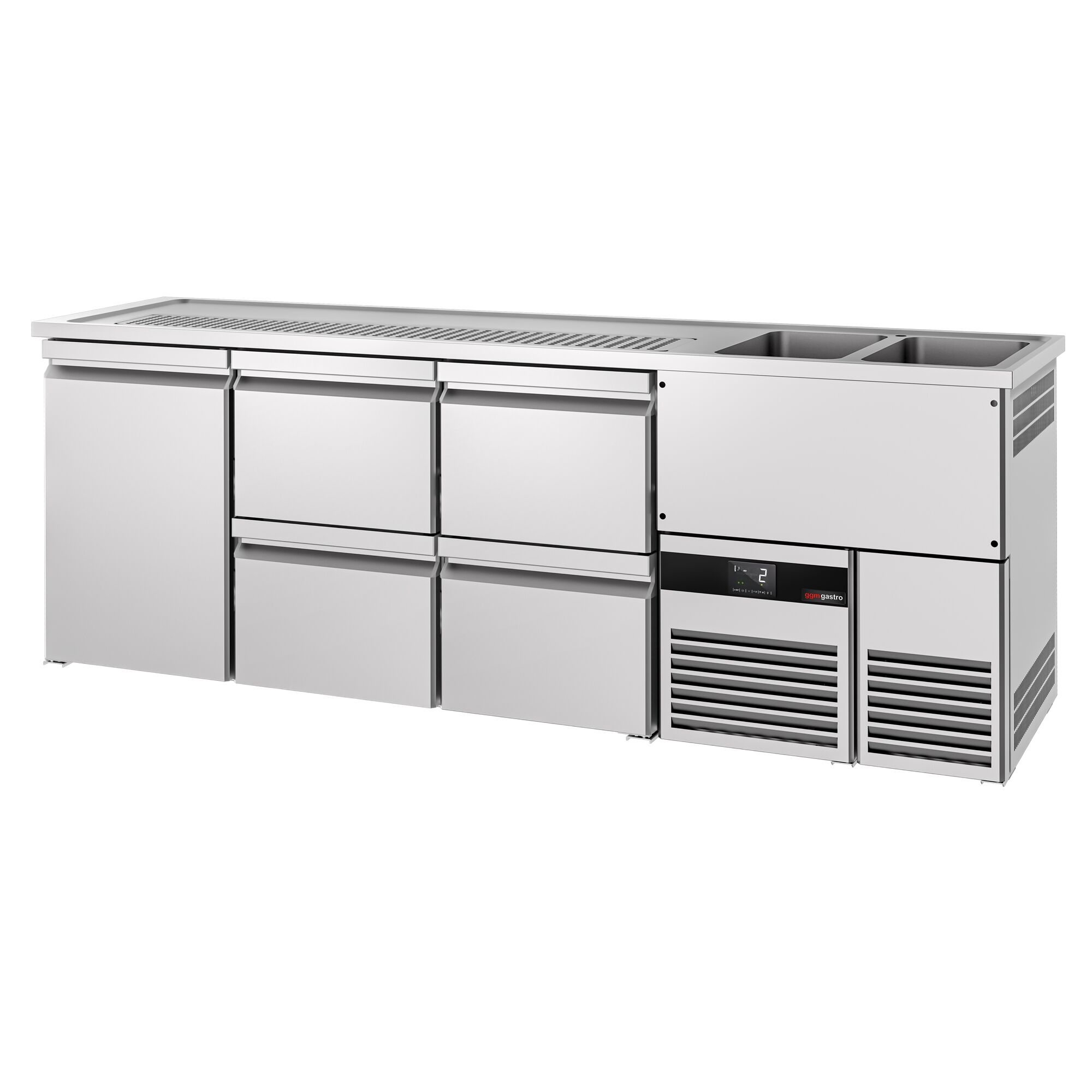 Comptoir de bar réfrigéré PREMIUM - 2500x700mm - 1 porte et 4 tiroirs
