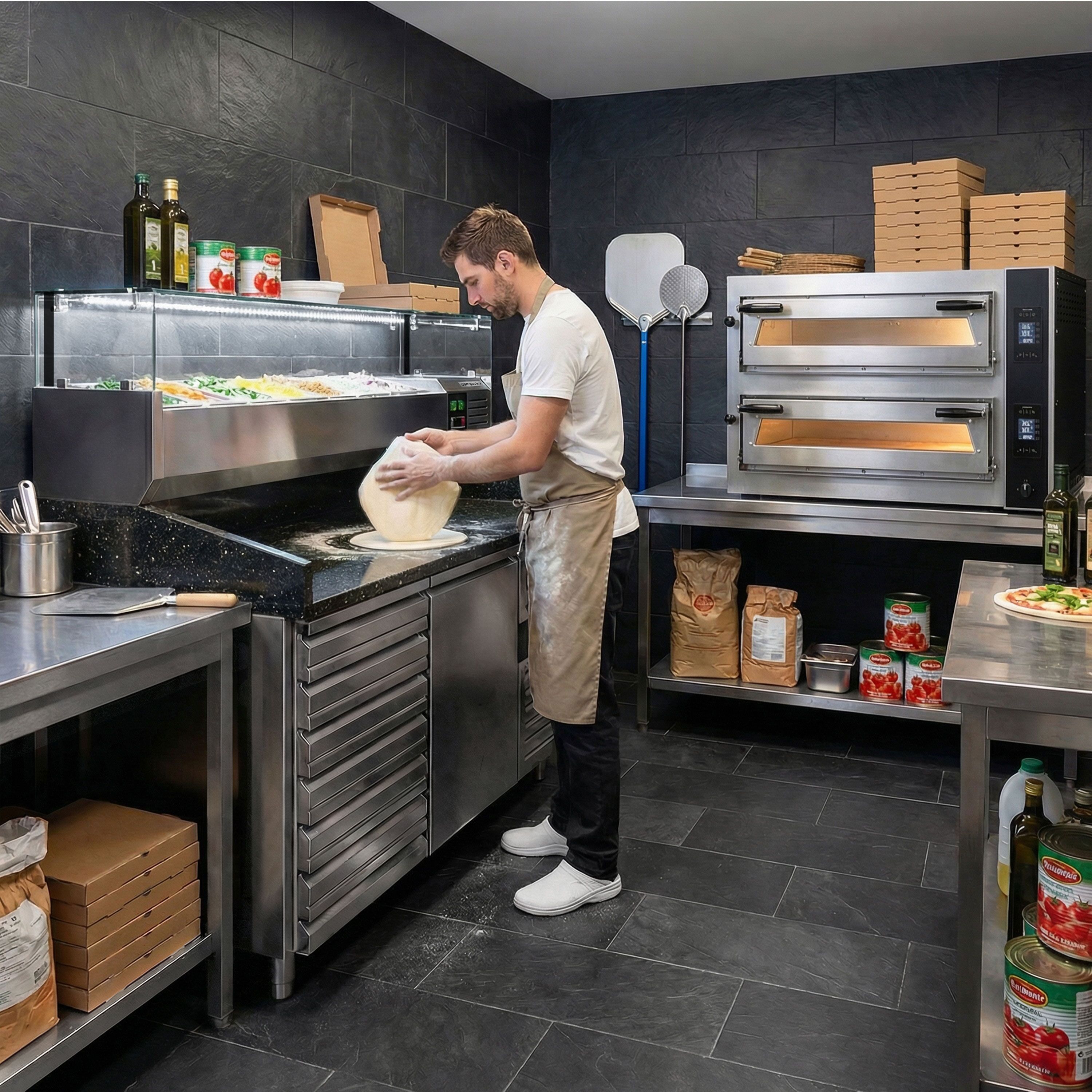 Table réfrigérée à pizza PREMIUM - 1500x800 mm - avec 1 porte & 7 tiroirs - incl. vitrine réfrigérée LED - 7x GN 1/4