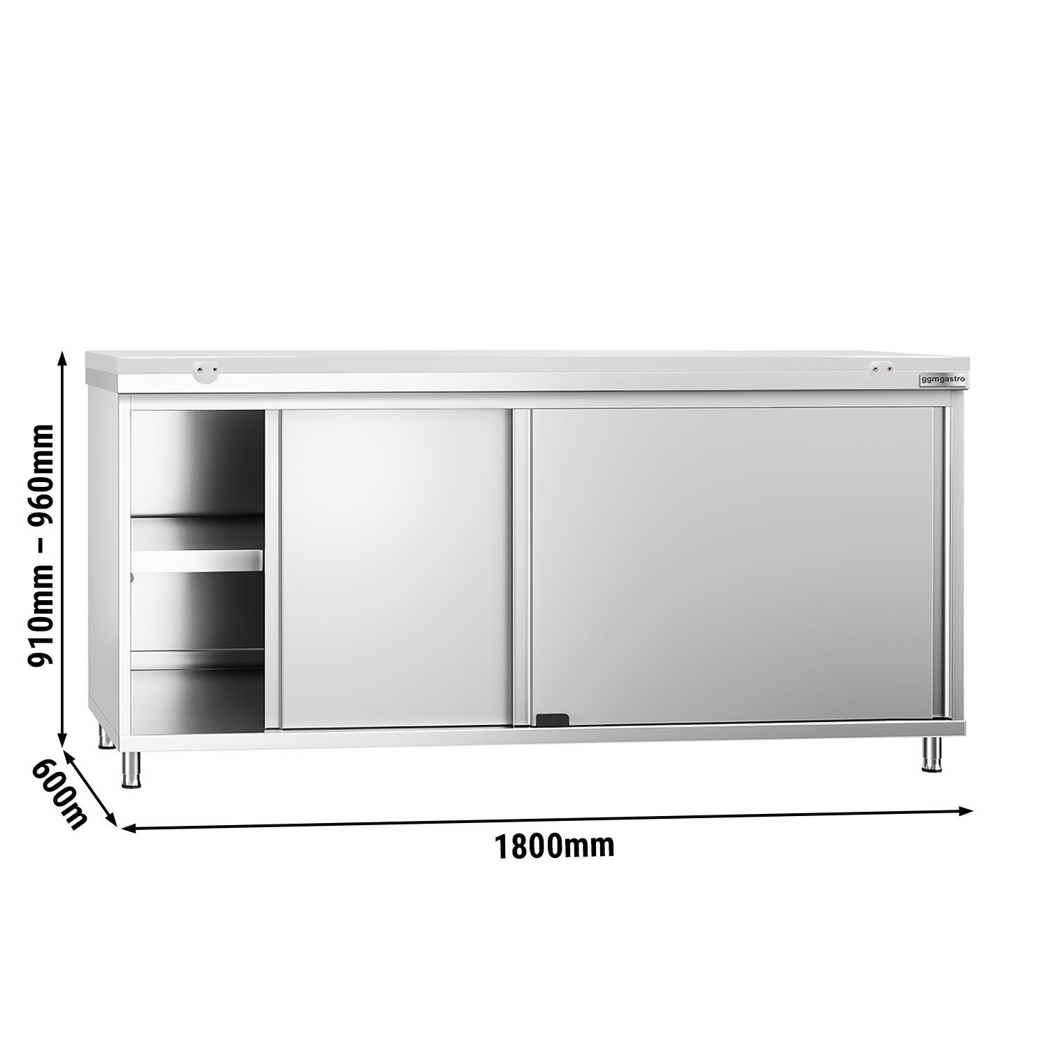Table armoire en acier inoxydable PREMIUM - 1800x600mm - avec portes coulissantes et étagère basse - pour produits céréaliers, produits laitiers - incl. plateau de découpe Blanc PEHD (HACCP)