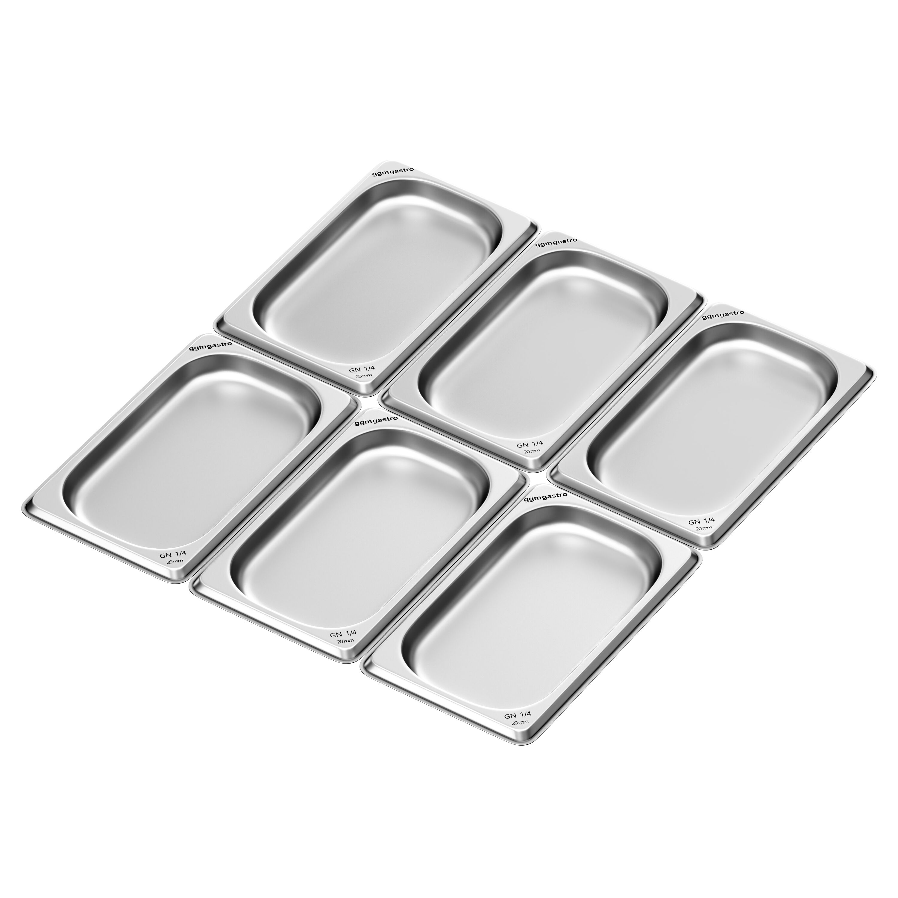 (6 st) Kantin i rostfritt stål GN 1/4 - Djup: 20 mm