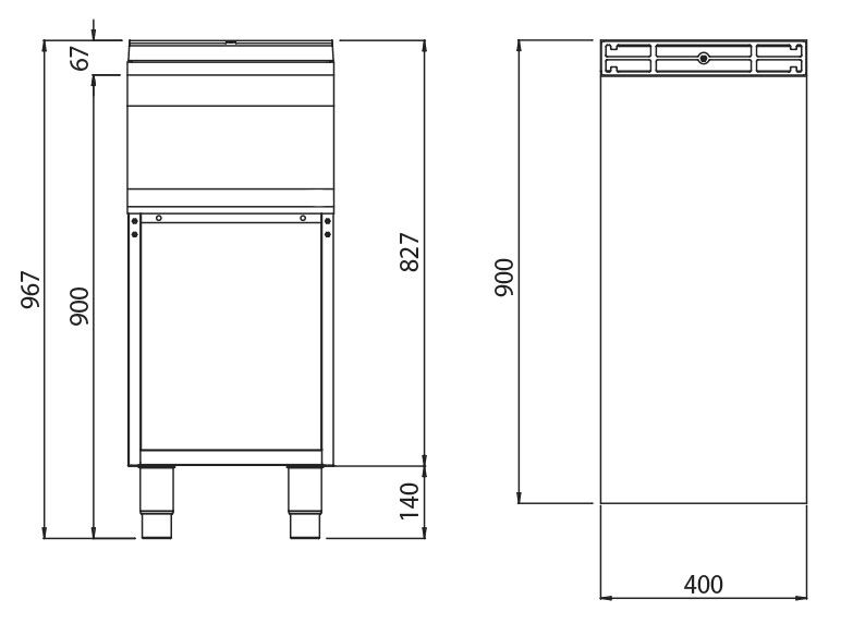 Neutral Element - with Drawer Lorenzo 900 - 400x900x967mm - Stainless Steel AISI 304