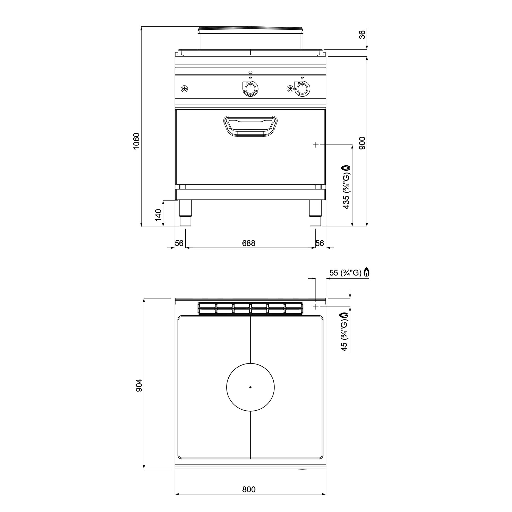 Fourneau à plaque coup de feu gaz - 20,8kW - incl. four de cuisson Gaz Statique - 7,8kW
