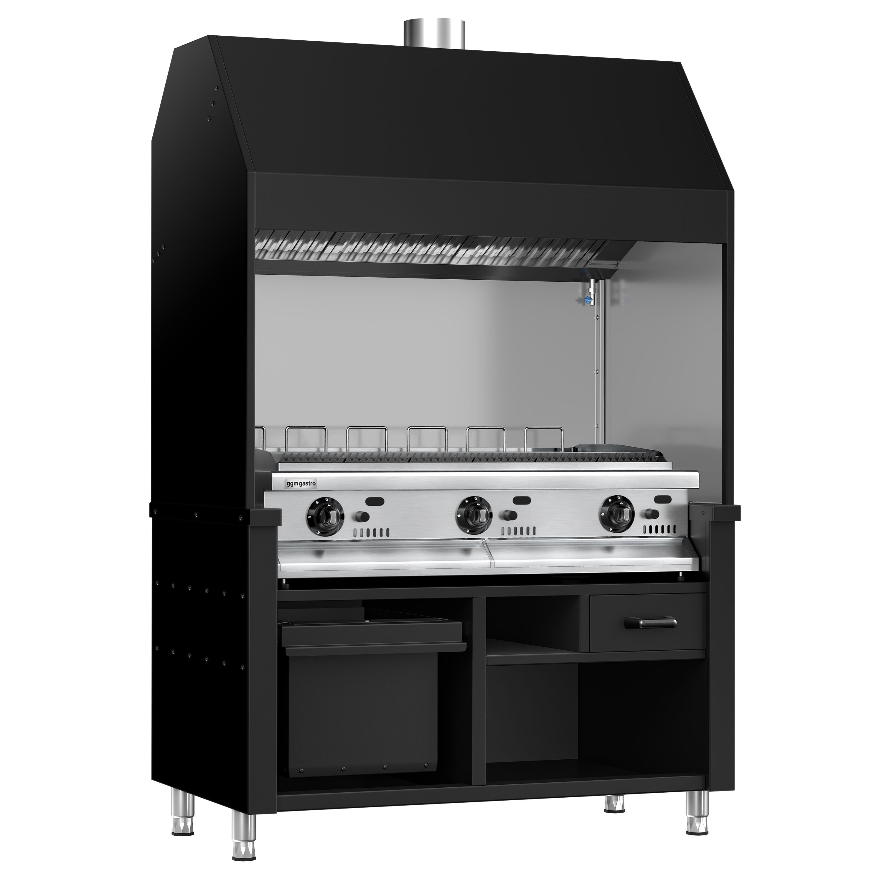 Commercial Gas Chargrill BERLIN - 1360mm - 790mm Deep - Cast-Iron Cooking Grids - Black - 6 Grill Grids