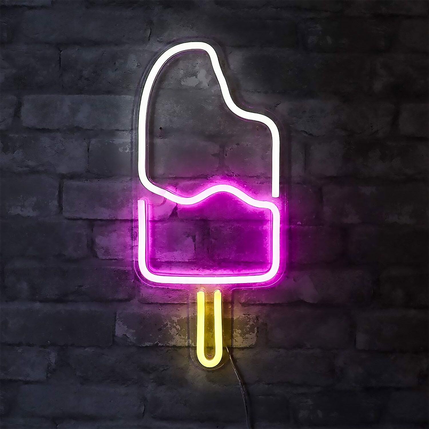 LED Neon Sign - Ice Cream - White/Pink/Yellow - 450x203mm