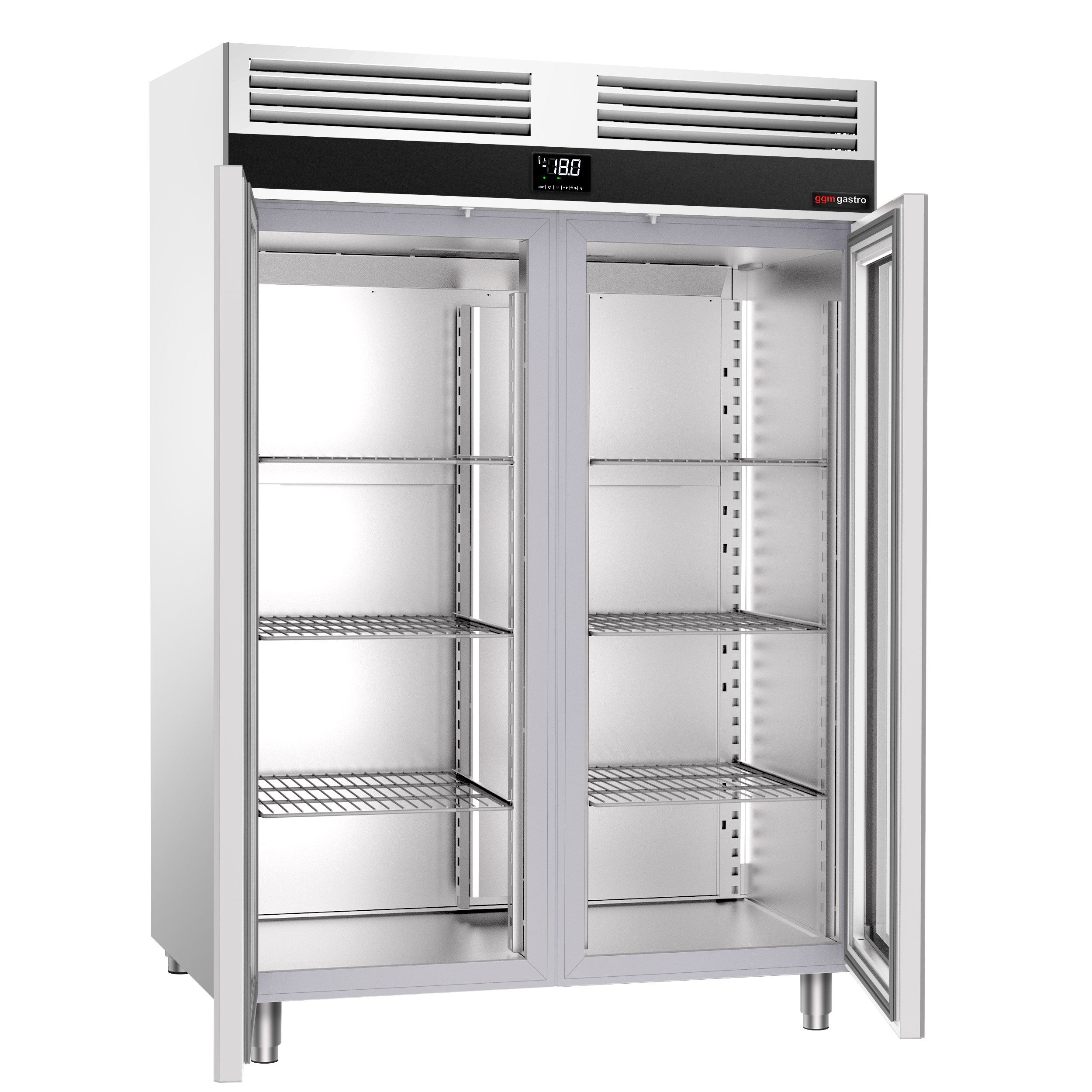 Upright Freezer Stainless steel PREMIUM - GN 2/1 - 1400L - with 2 glass doors