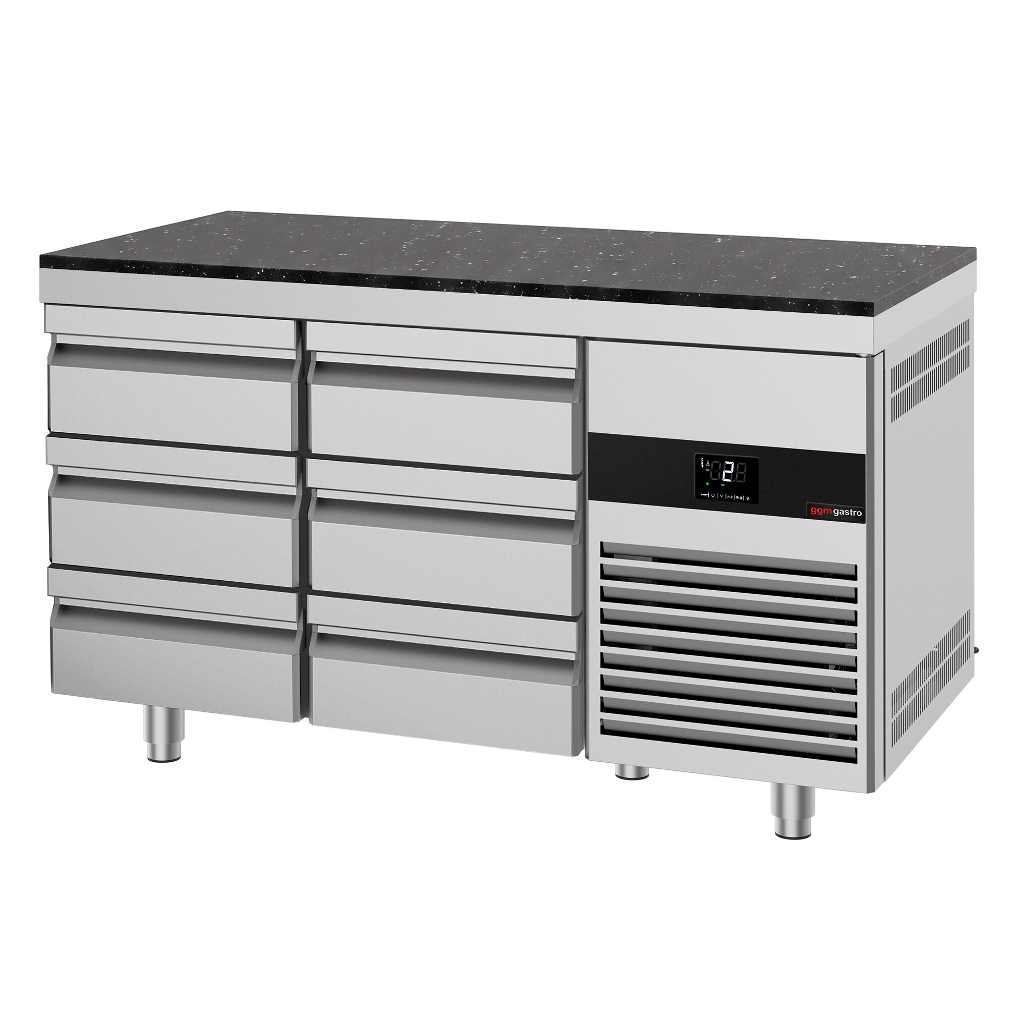 PREMIUM Refrigerated Counter – 1400 × 700 mm – with 6 Drawers – incl. Granite Worktop