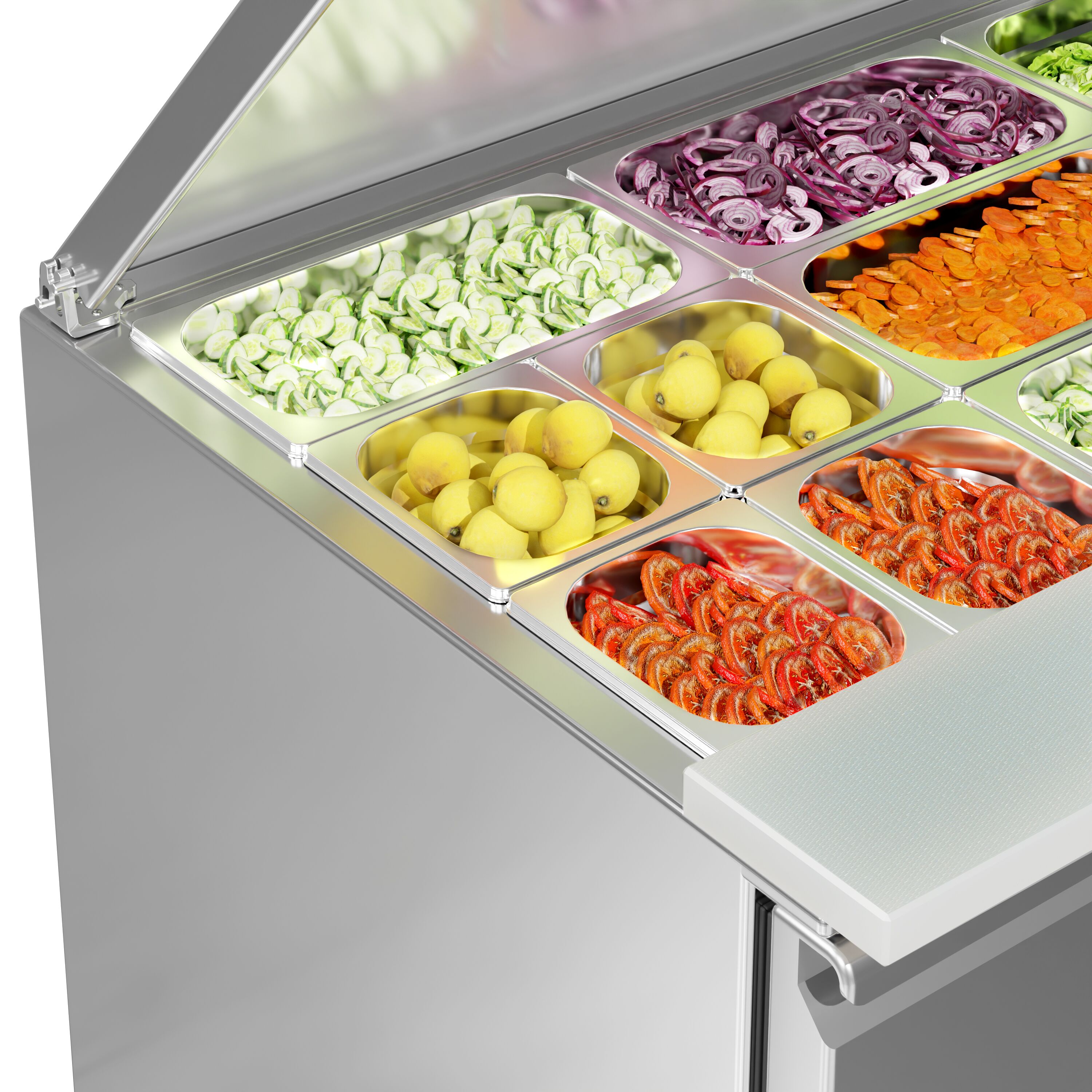 Saladette réfrigérée PREMIUM - 1368mm - 368L - 3 portes - avec découpe pour 4x GN 1/1 & Couvercle inox