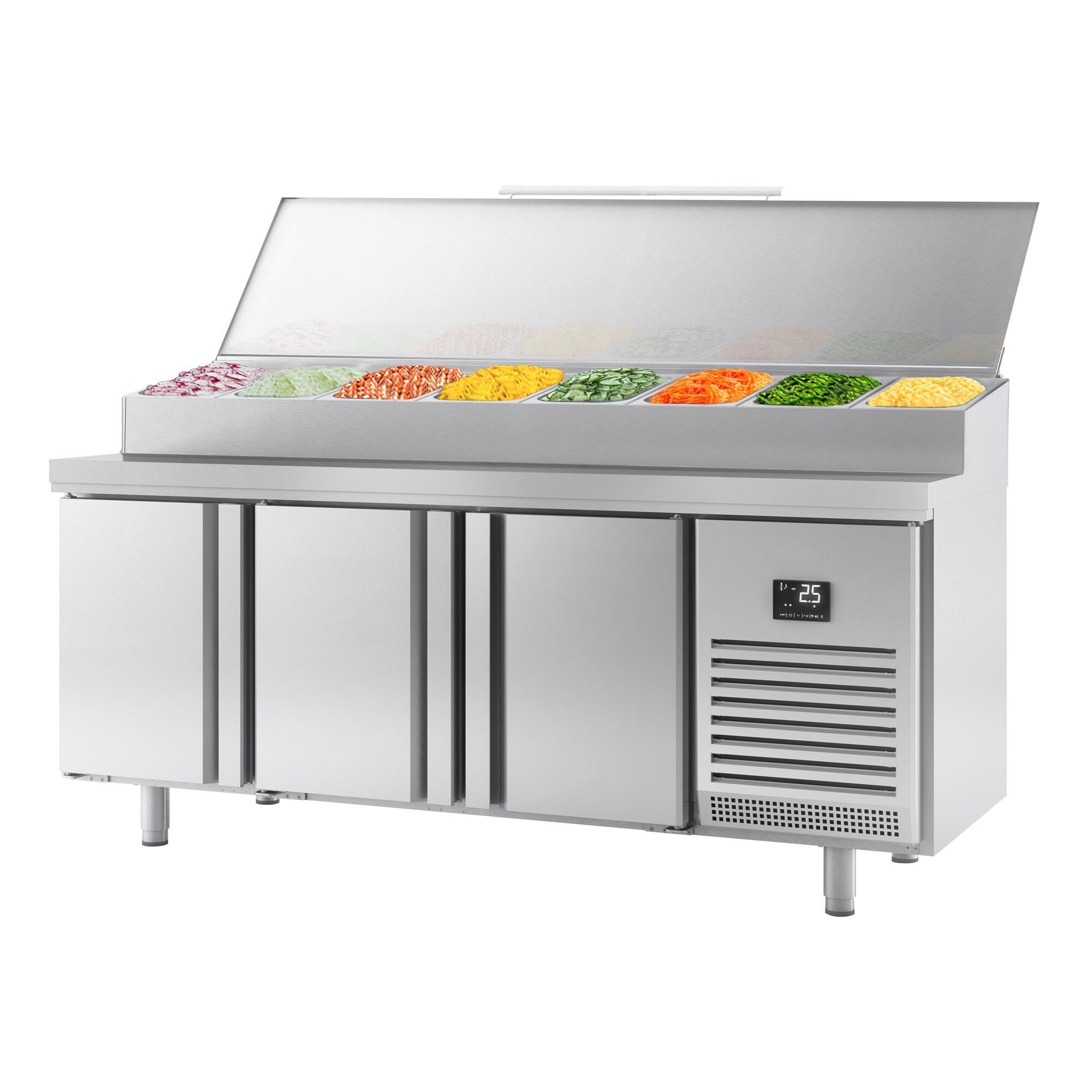 Commercial Saladette Prep Counter Slimline - 1960x600mm - 3 Doors - for 11x GN 1/4