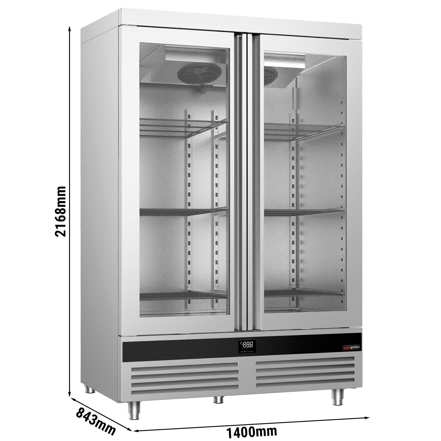 Armoire réfrigérée vitrée positive Inox AISI 430 PREMIUM - GN 2/1 - 1400 L - avec 2 portes vitrées