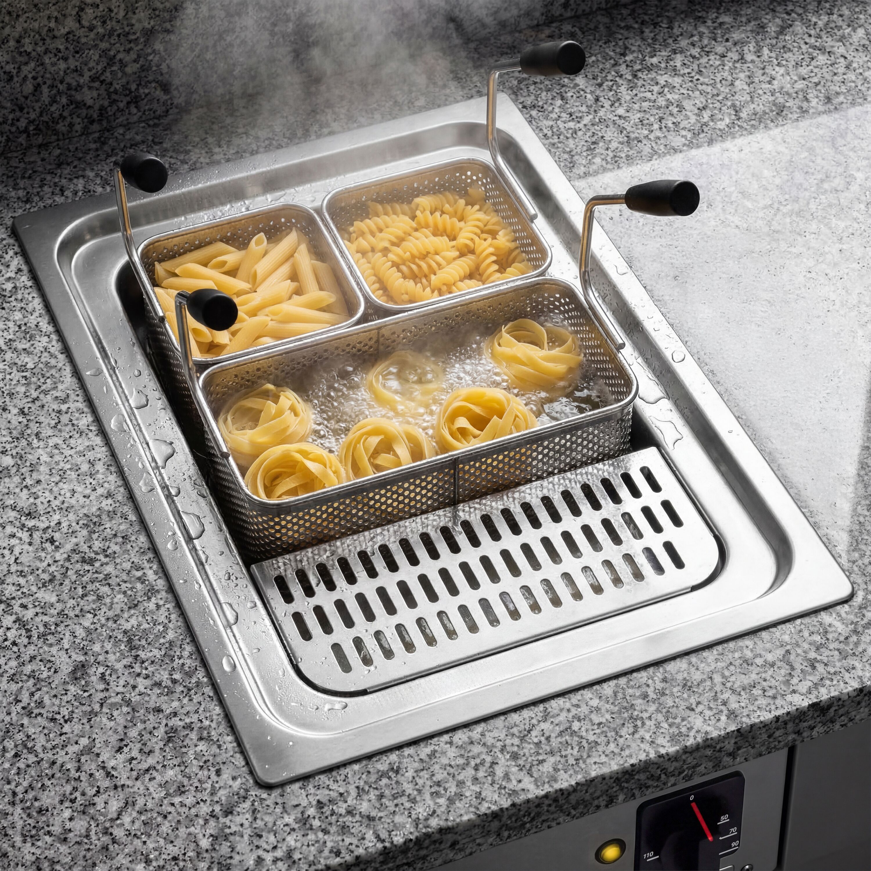 Électrique Cuiseur à pâtes professionnel - 13L - 7,5kW - avec robinet de vidange - avec 3 paniers inclus