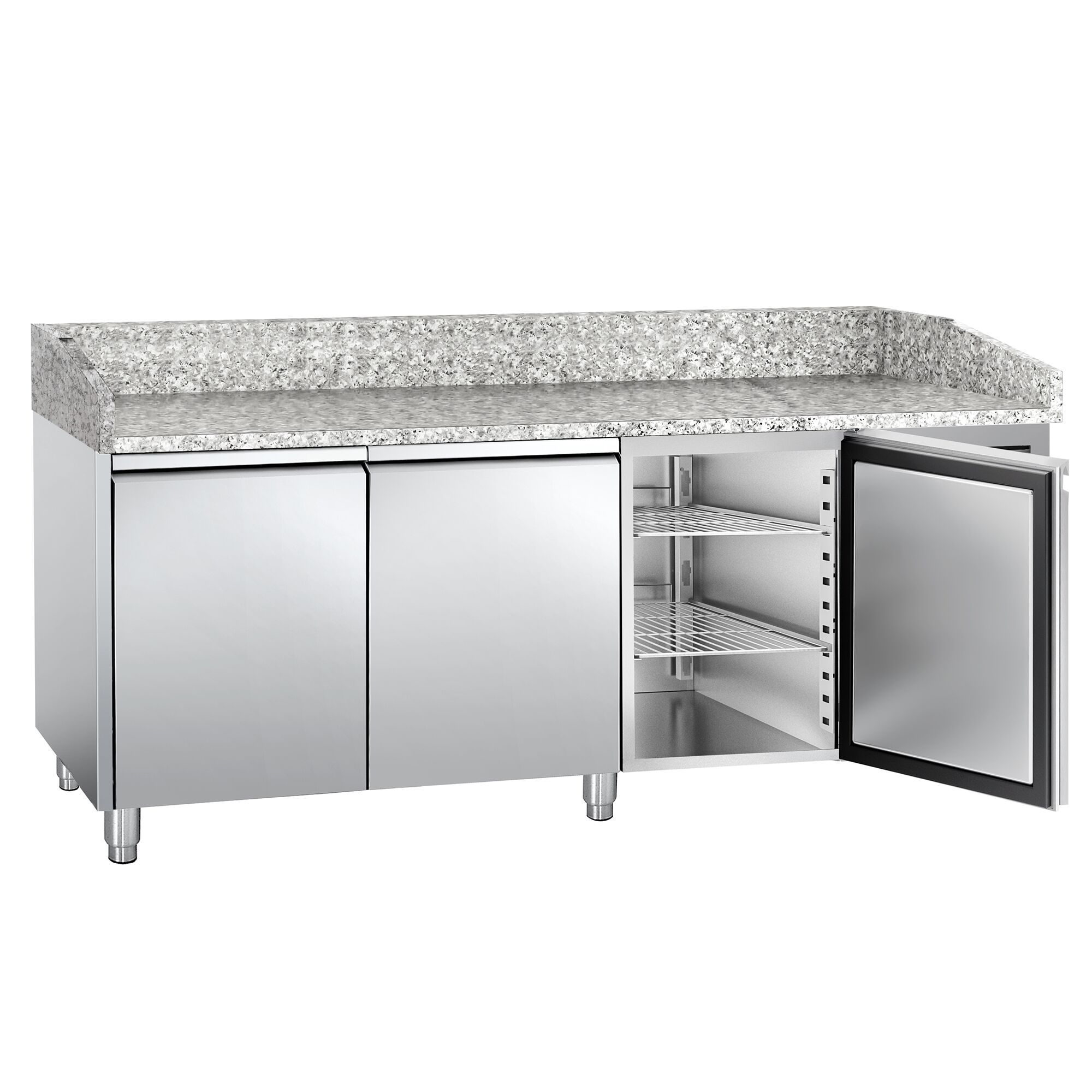 Masă frigorifică pentru preparare pizza ECO - cu blat din granit - 2025x800 mm - cu 3 uși