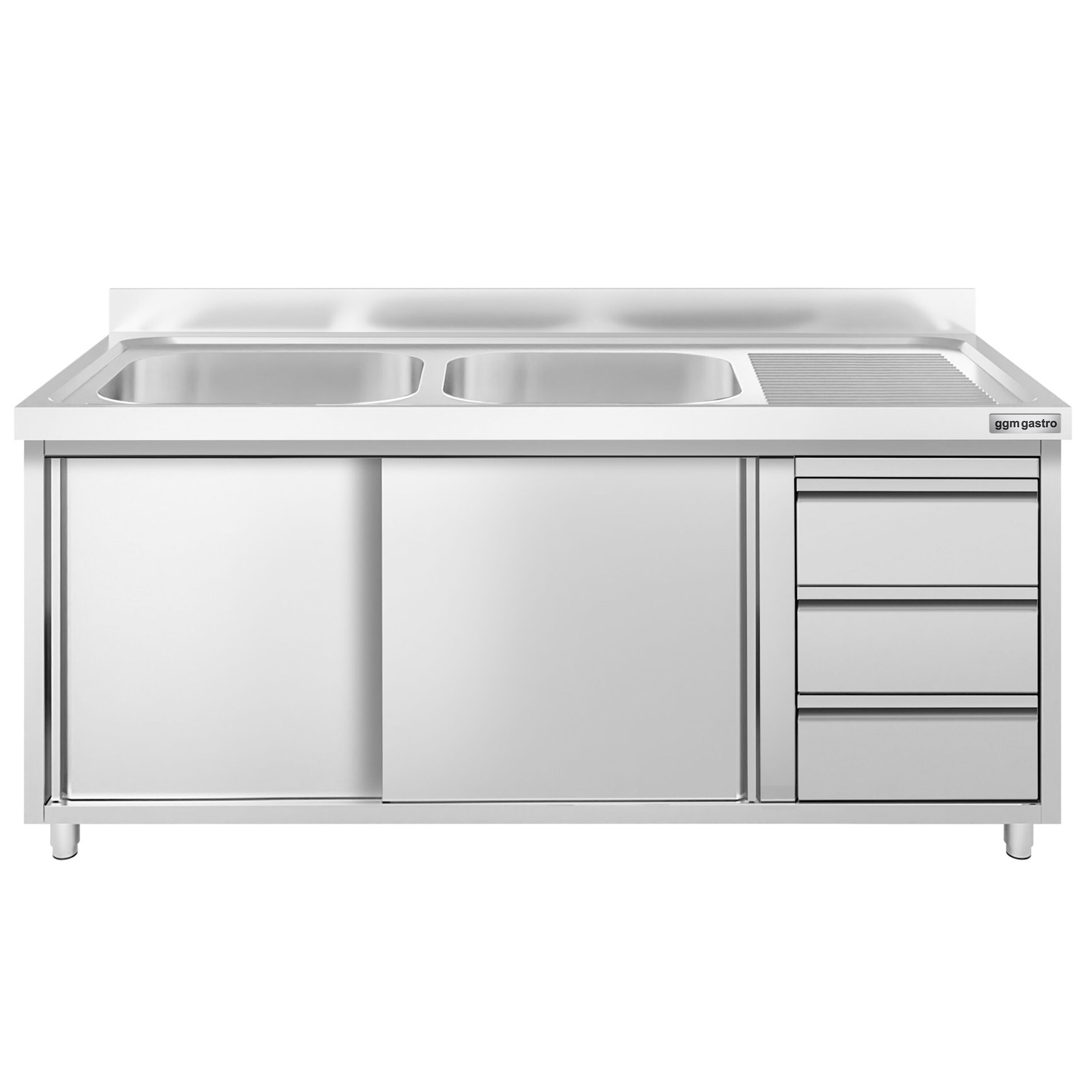 Meuble plonge PREMIUM - 1600x600mm - 2 bacs - 3 tiroirs