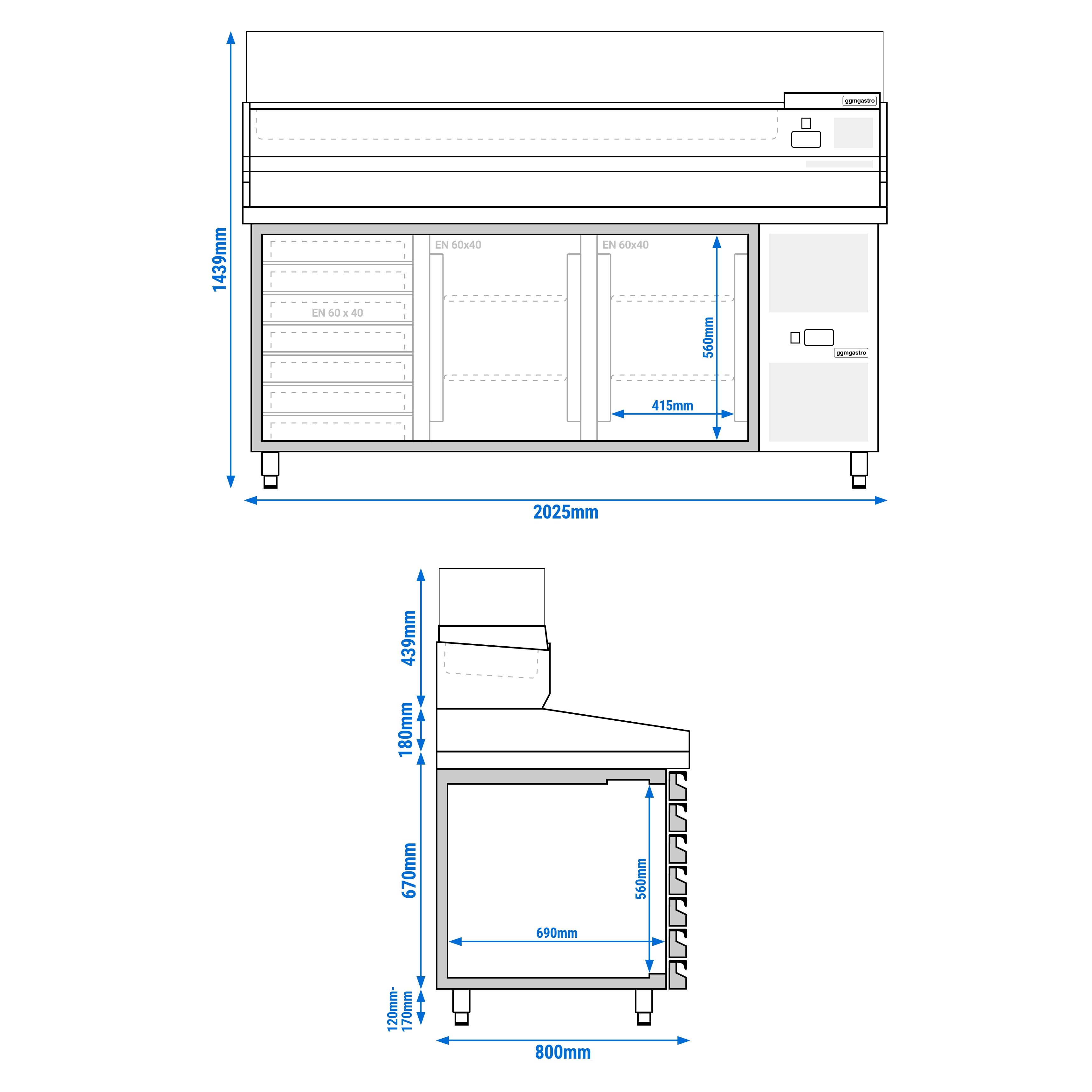 Table réfrigérée à pizza ECO - 2000 x 800 mm - avec 2 portes et 7 tiroirs - incl. vitrine réfrigérée - 10 x GN 1/4
