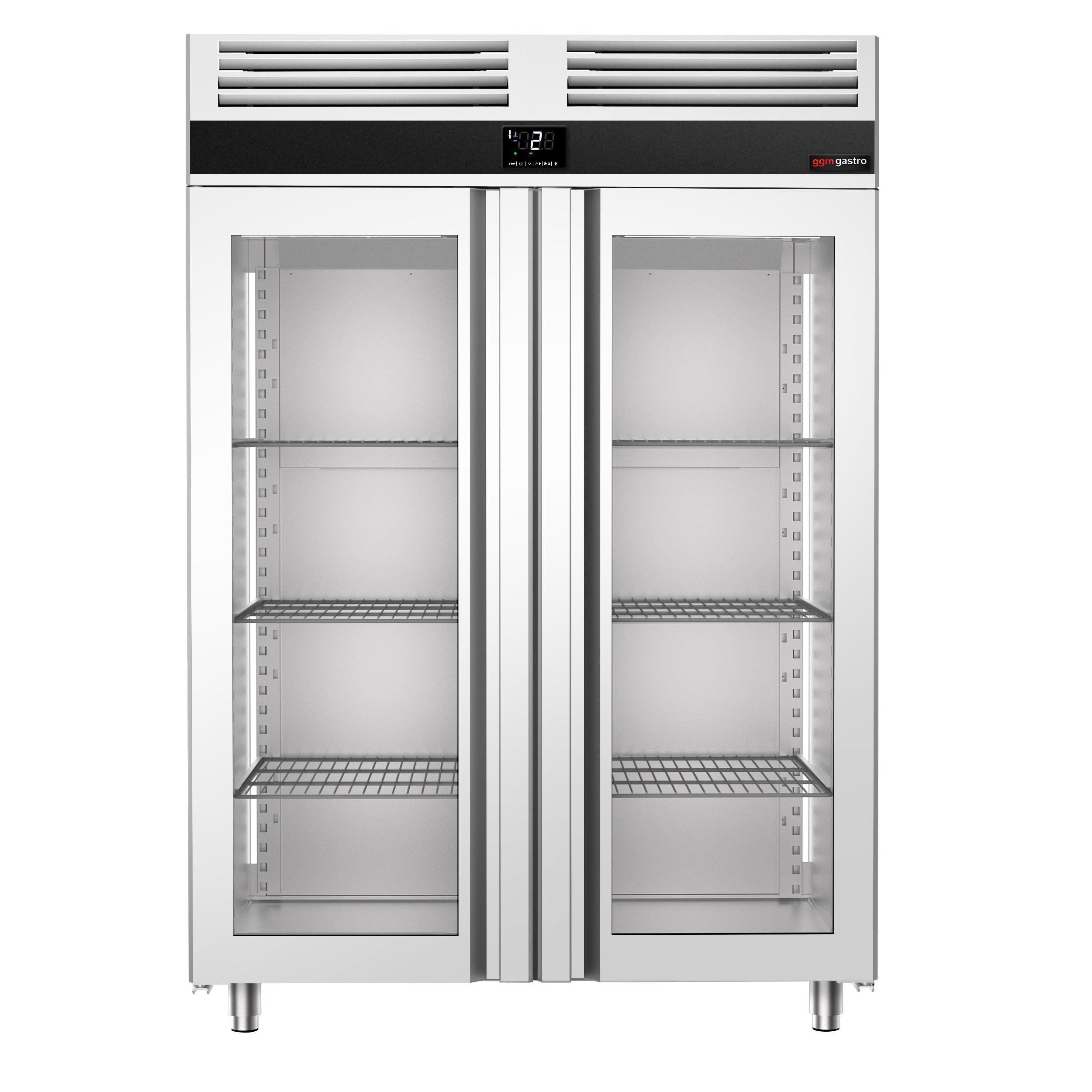 Armoire réfrigérée vitrée positive en acier inoxydable AISI 304 PREMIUM - GN 2/1 - 1400 L - avec 2 portes vitrées & Glissières GN & 6 grilles