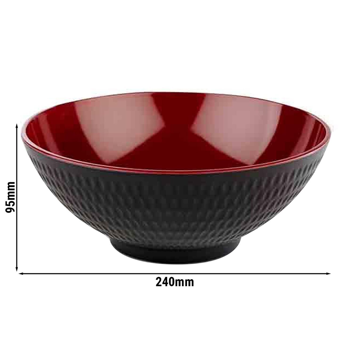 (6 pcs) Coupe - ASIA PLUS - Mélamine - 2,2L - carré - lot de 6 - 240x240mm - Profondeur : 95mm - Noir/Rouge