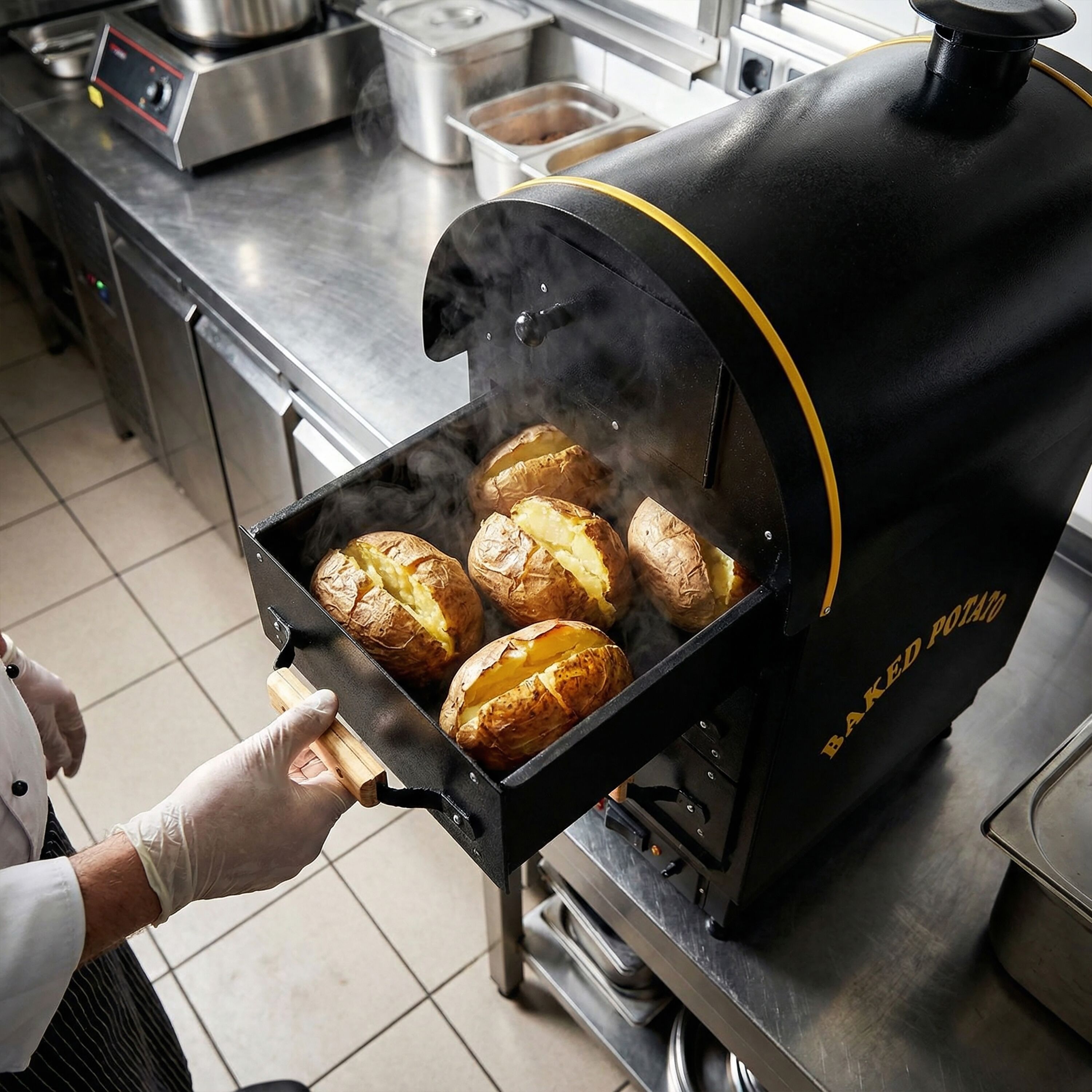 Commercial Electric Jacket Potato Oven - Digital Controls - 4.5kW - 380V - 500x980x700mm - with 3 drawers