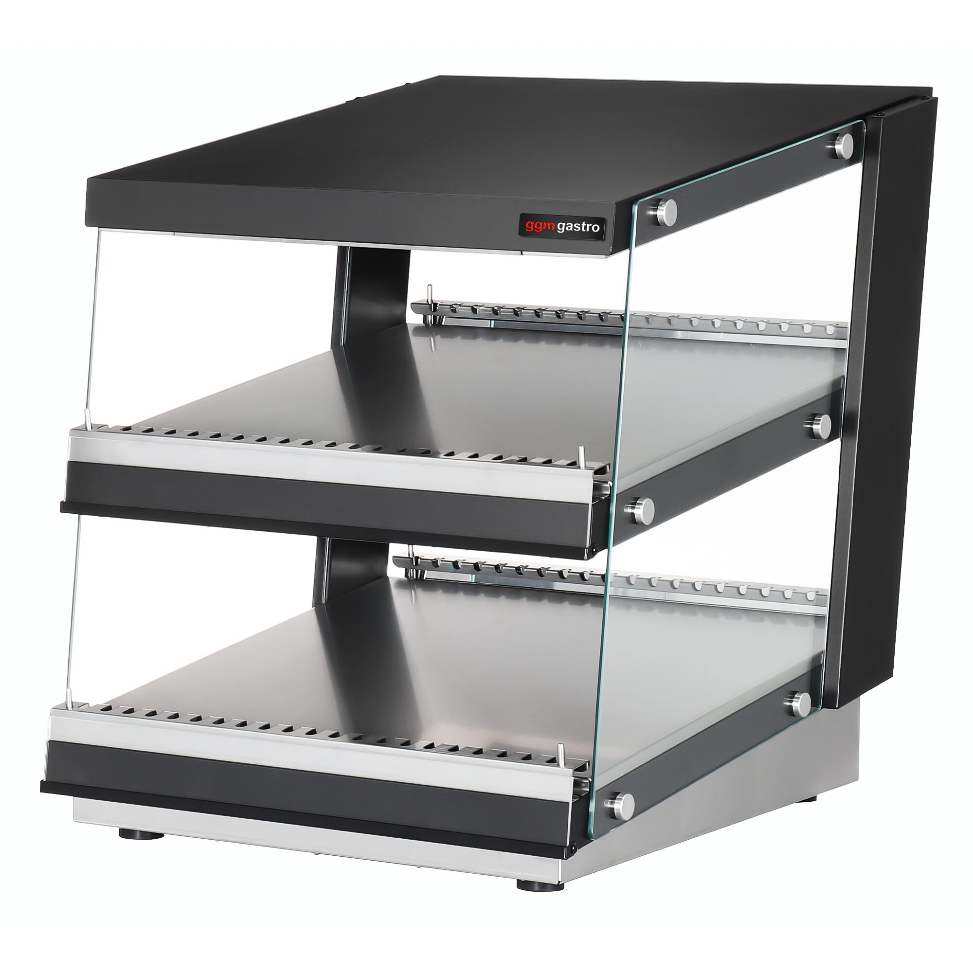 Vitrine chaude - 600mm - 980W - avec 2 étagères - Noir