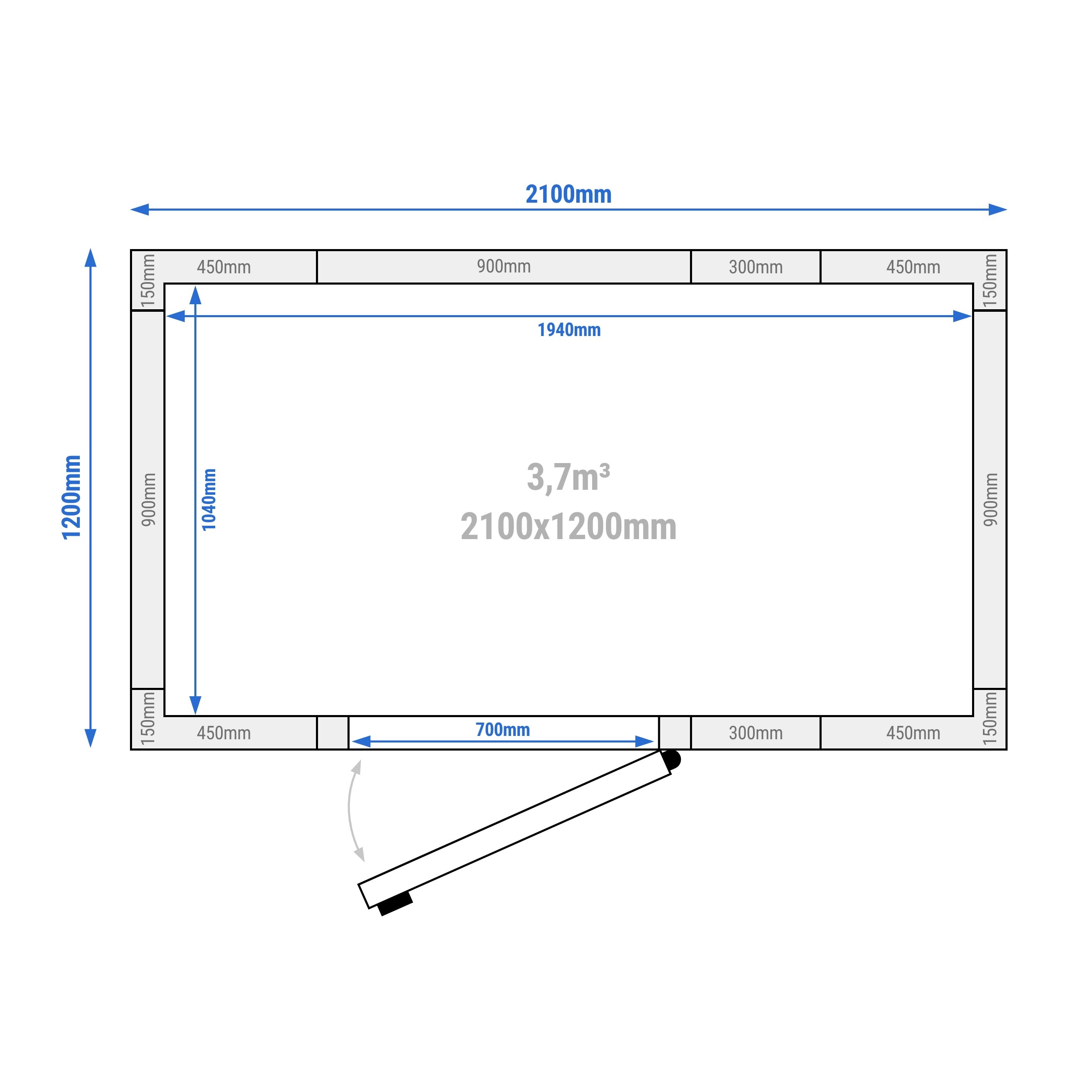 Chambre froide - 2100 x 1200 mm - 3,7 m³