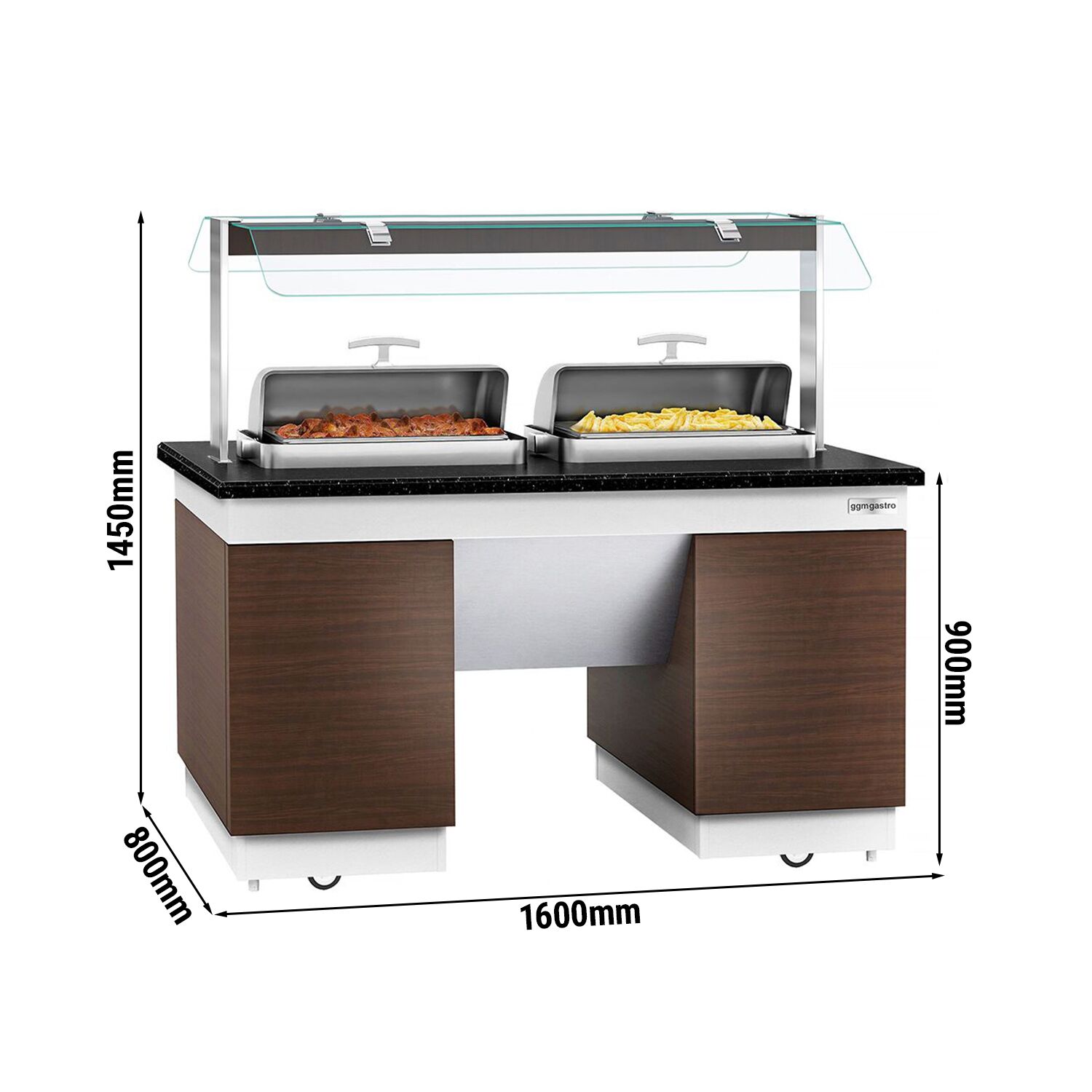 Buffet chaud DUBLIN - 1600mm - avec cuve bain-marie - sur roulettes