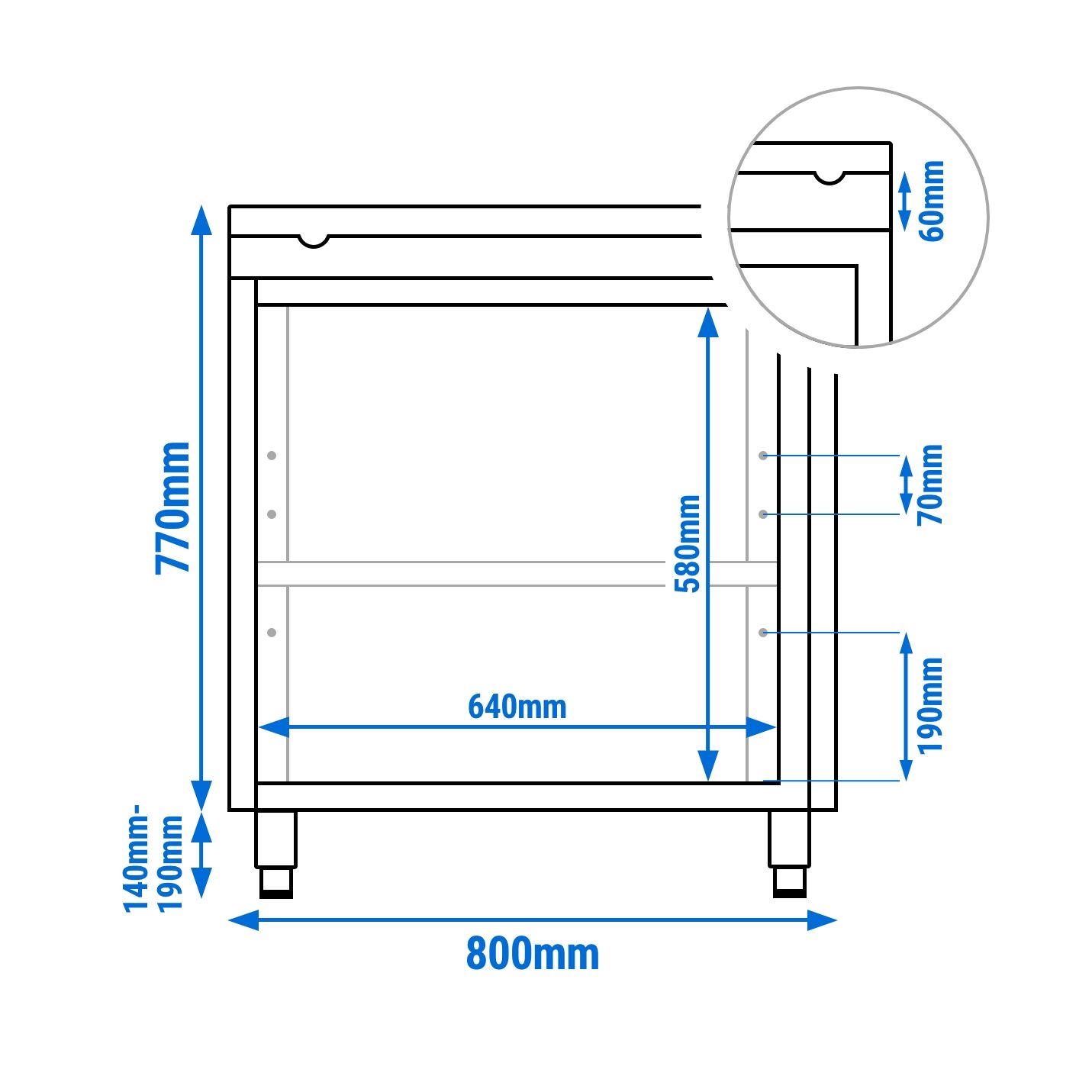Table armoire en acier inoxydable PREMIUM - 800x700mm - avec portes battantes - incl. plateau de découpe Rouge PEHD (HACCP)
