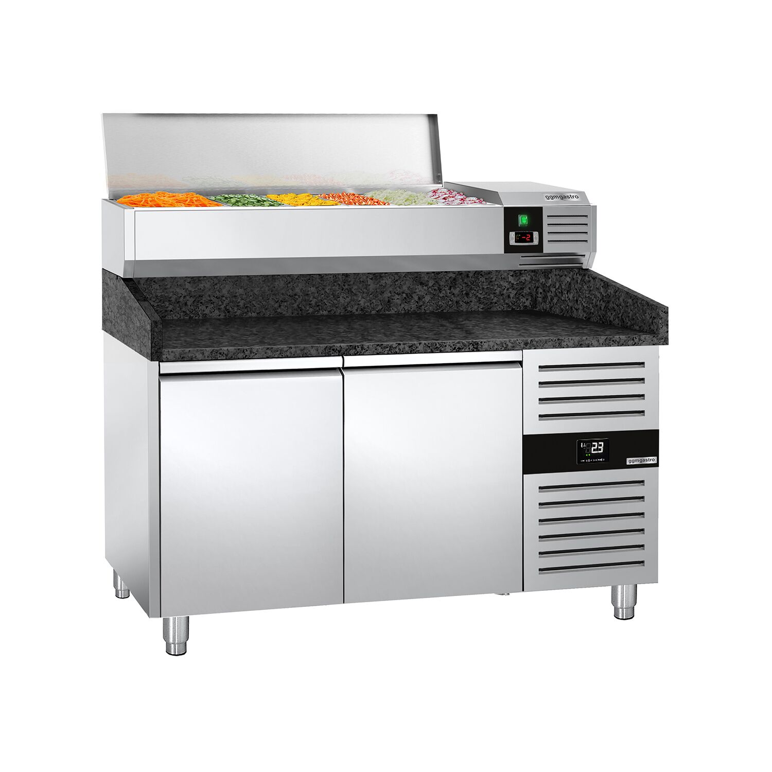 Table réfrigérée à pizza PREMIUM - 1500x800 mm - avec 2 portes - incl. vitrine réfrigérée - 6x GN 1/3