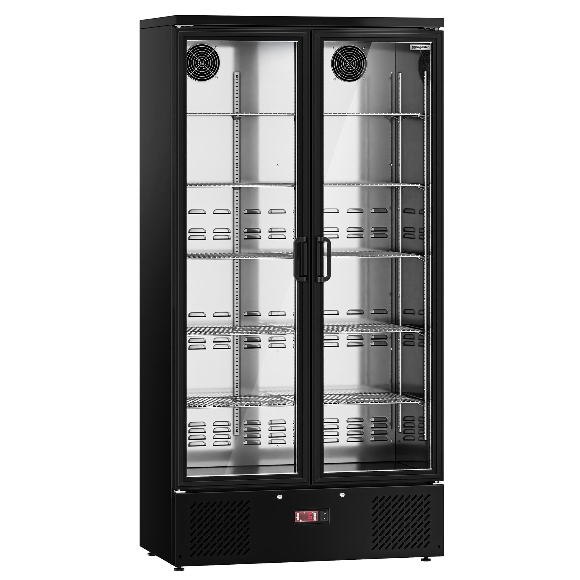 Vitrine réfrigérée à boissons - 920mm - 466 L - intérieur inox - 2 portes vitrées - thermostat numérique - Noir - +2 à +8 °C