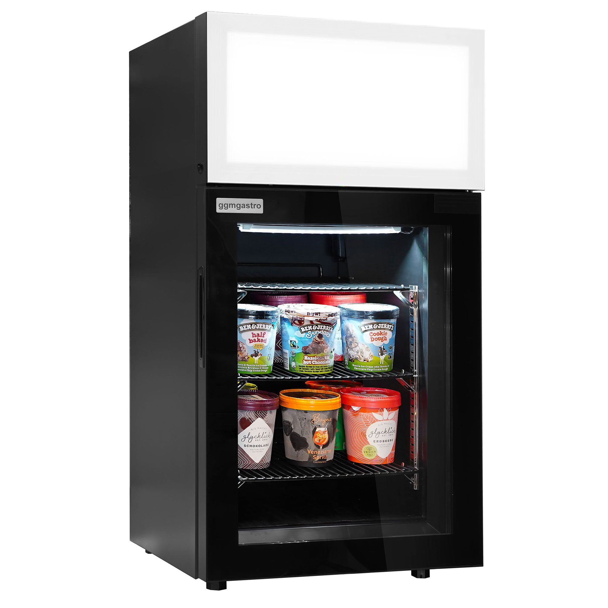 Mini congélateur - 460mm - avec 1 porte en verre - Noir - porte réversible